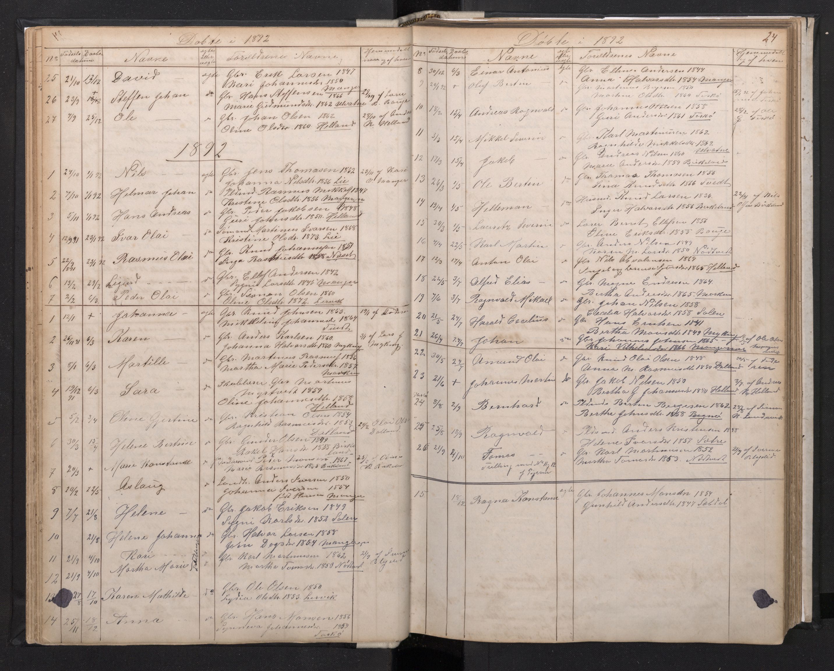 Manger sokneprestembete, AV/SAB-A-76801/H/Hab: Klokkerbok nr. A 1, 1874-1901, s. 23b-24a