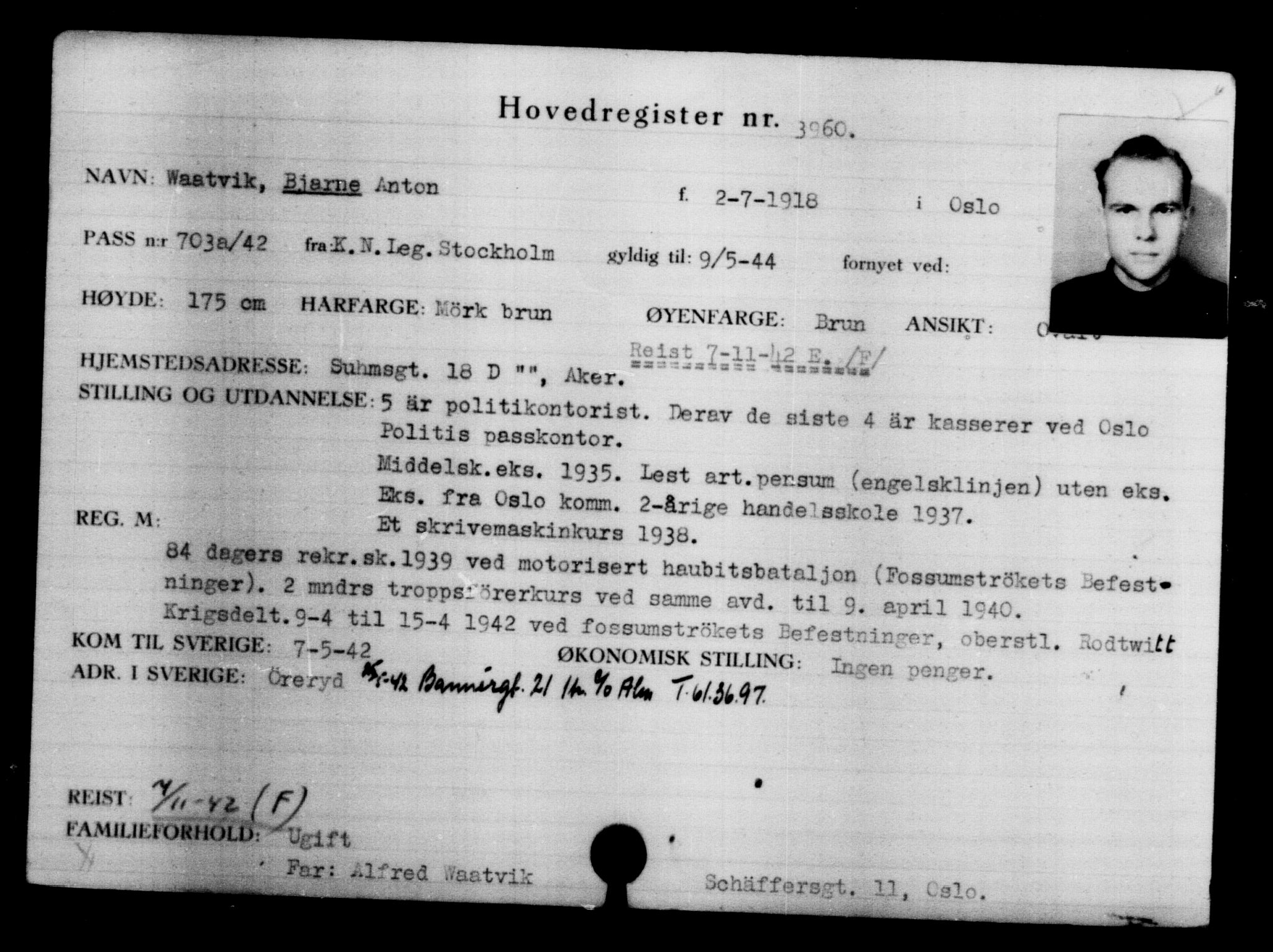 Utenriksstasjonene, Legasjonen i Stockholm, Flyktningkontoret, AV/RA-S-6753/V/Va/L0004: Kjesäterkartoteket, flyktninger med registreringsnr. 3496-6610, 1940-1945, s. 543