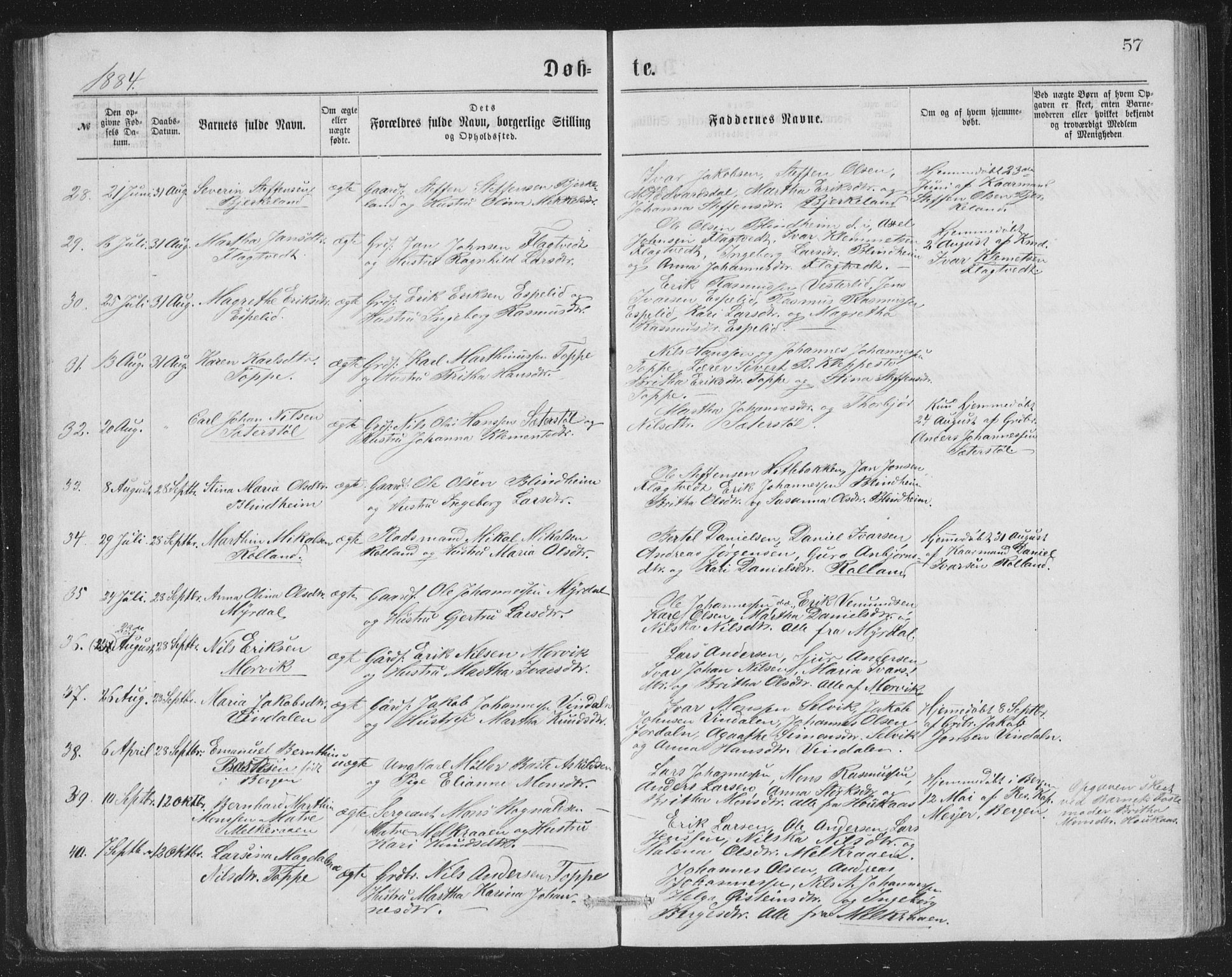 Åsane sokneprestembete, AV/SAB-A-79401/H/Hab: Klokkerbok nr. A 1, 1870-1884, s. 57
