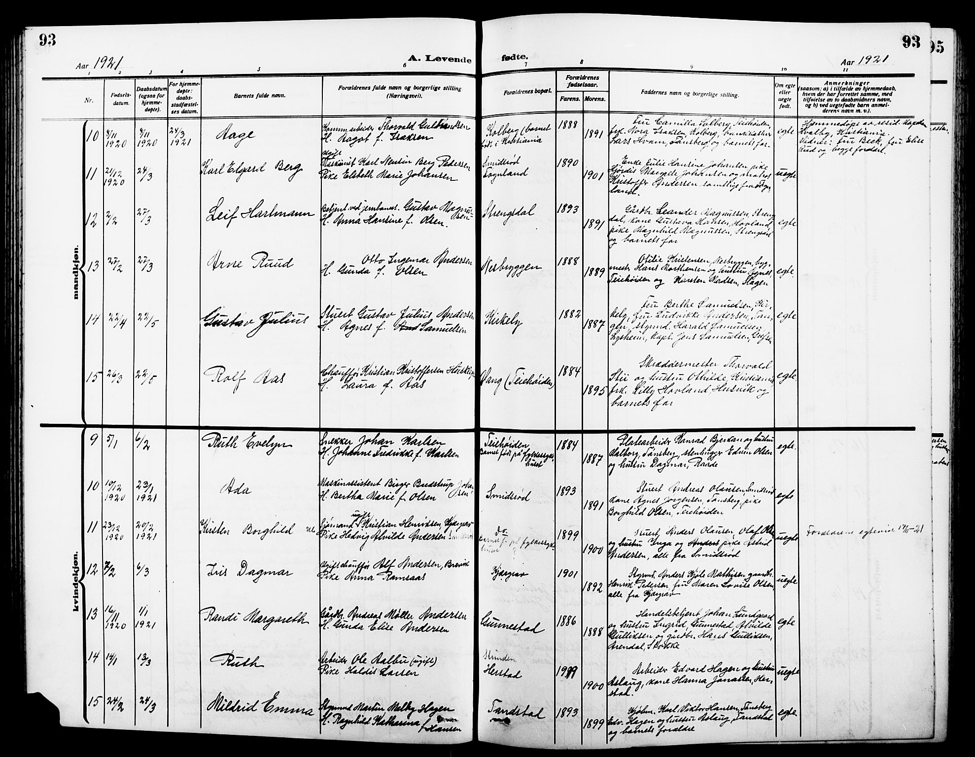 Nøtterøy kirkebøker, AV/SAKO-A-354/G/Ga/L0005: Klokkerbok nr. I 5, 1910-1924, s. 93