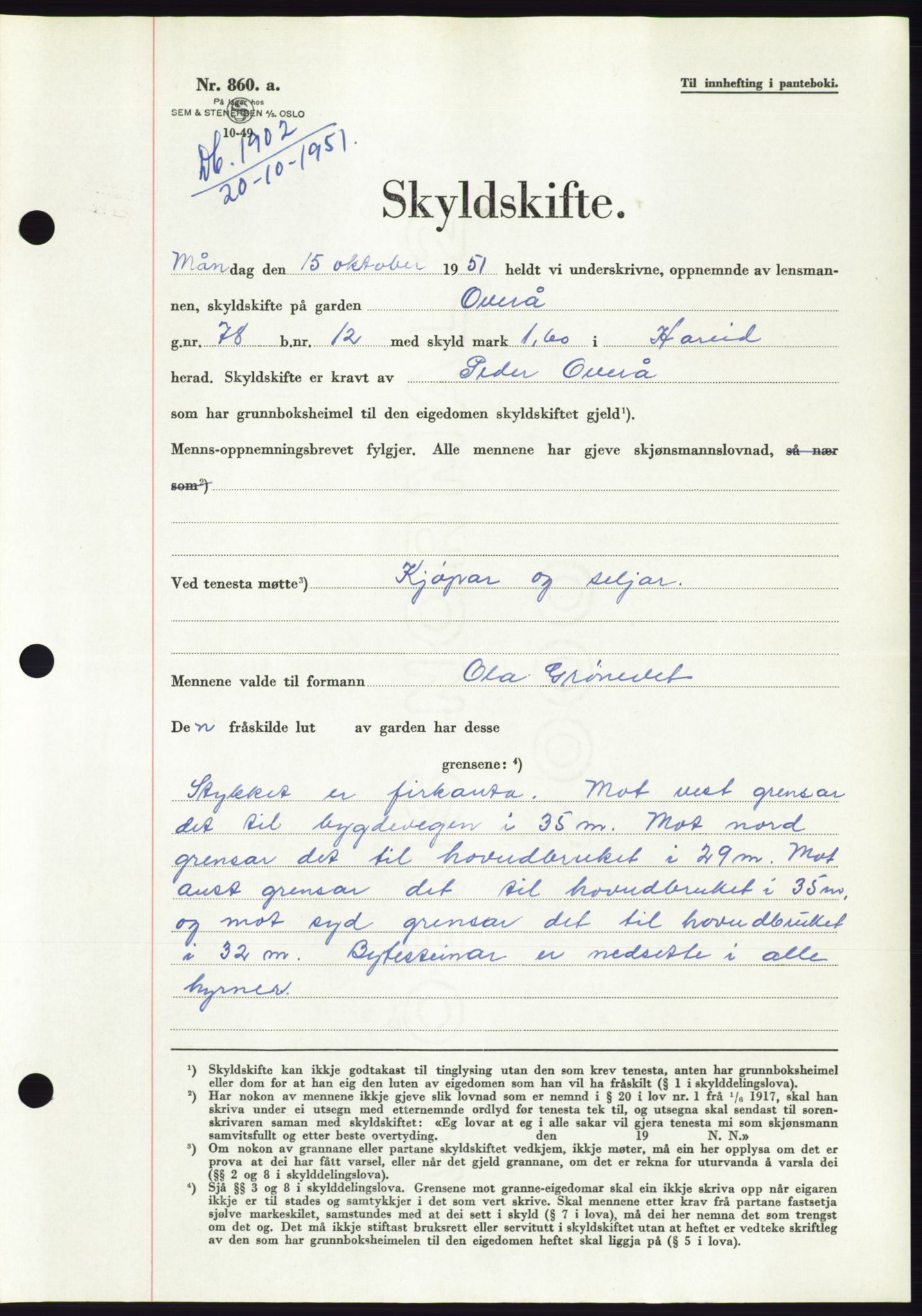 Søre Sunnmøre sorenskriveri, AV/SAT-A-4122/1/2/2C/L0090: Pantebok nr. 16A, 1951-1951, Dagboknr: 1902/1951