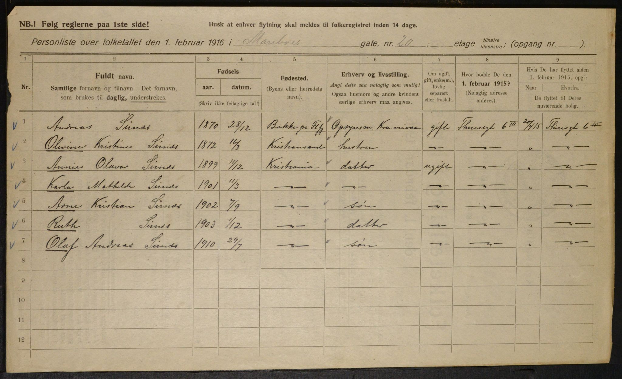 OBA, Kommunal folketelling 1.2.1916 for Kristiania, 1916, s. 62001