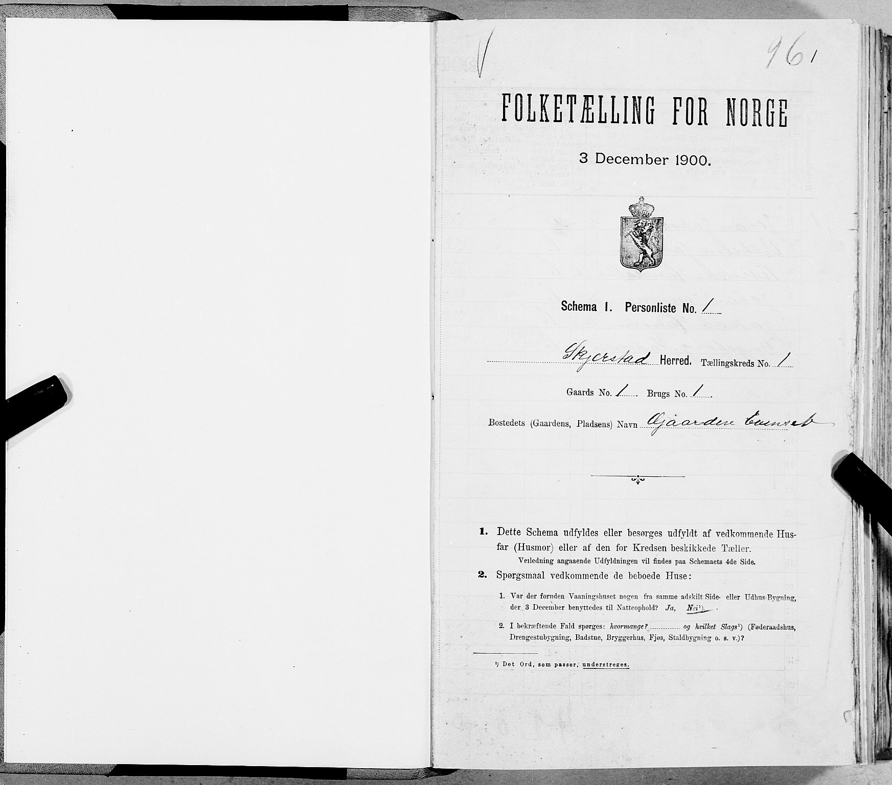 SAT, Folketelling 1900 for 1842 Skjerstad herred, 1900, s. 1