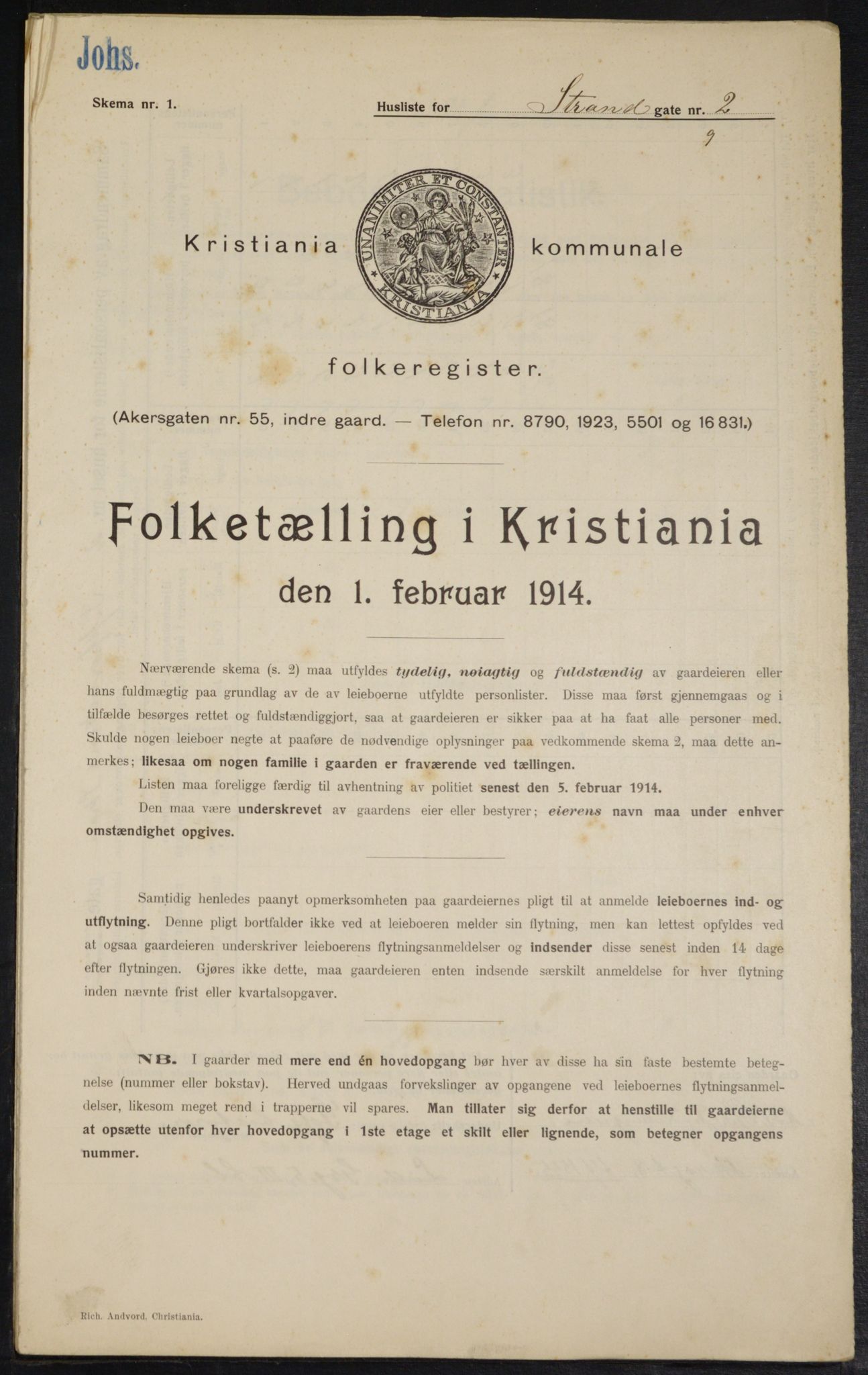 OBA, Kommunal folketelling 1.2.1914 for Kristiania, 1914, s. 104357