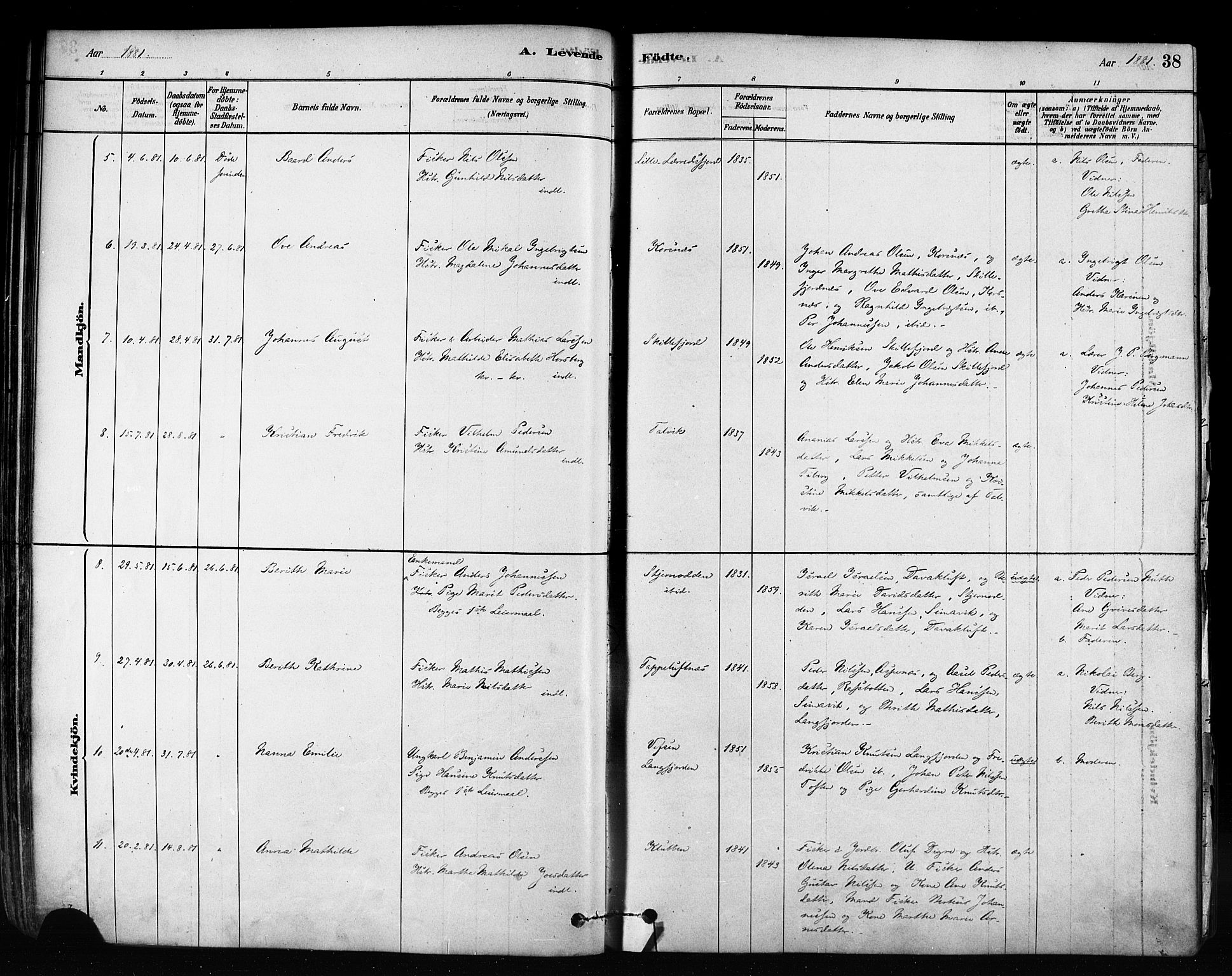 Talvik sokneprestkontor, AV/SATØ-S-1337/H/Ha/L0012kirke: Ministerialbok nr. 12, 1878-1886, s. 38
