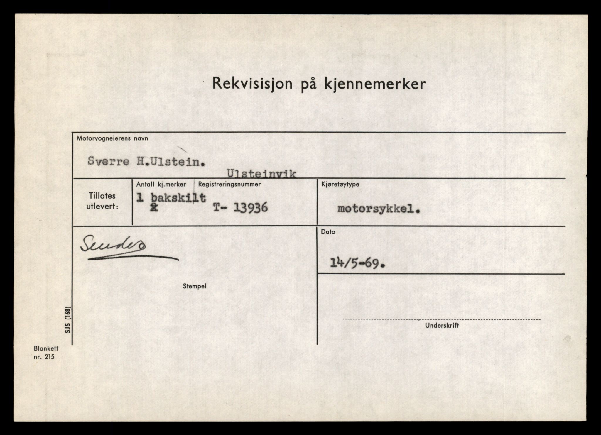 Møre og Romsdal vegkontor - Ålesund trafikkstasjon, AV/SAT-A-4099/F/Fe/L0042: Registreringskort for kjøretøy T 13906 - T 14079, 1927-1998, s. 490