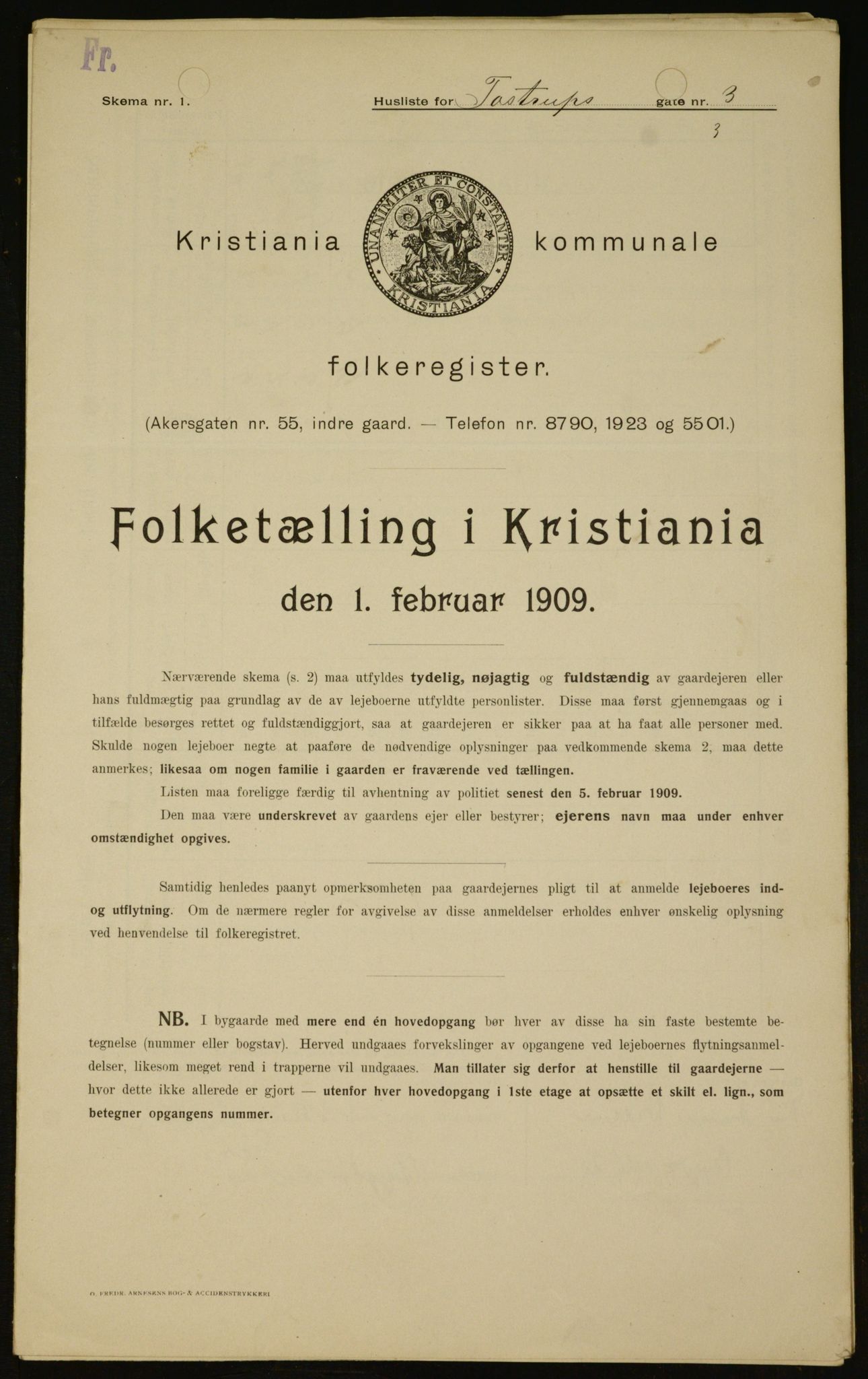 OBA, Kommunal folketelling 1.2.1909 for Kristiania kjøpstad, 1909, s. 104485