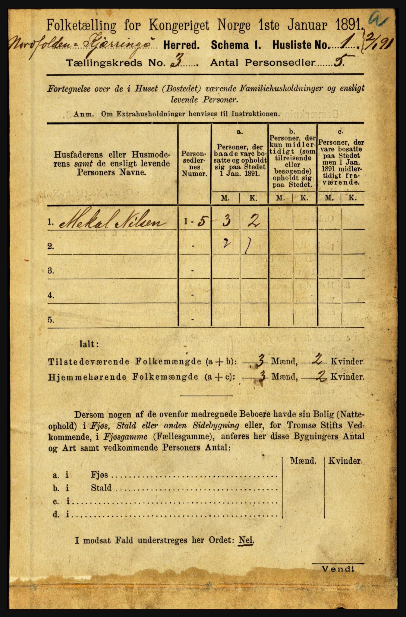 RA, Folketelling 1891 for 1846 Nordfold-Kjerringøy herred, 1891, s. 688