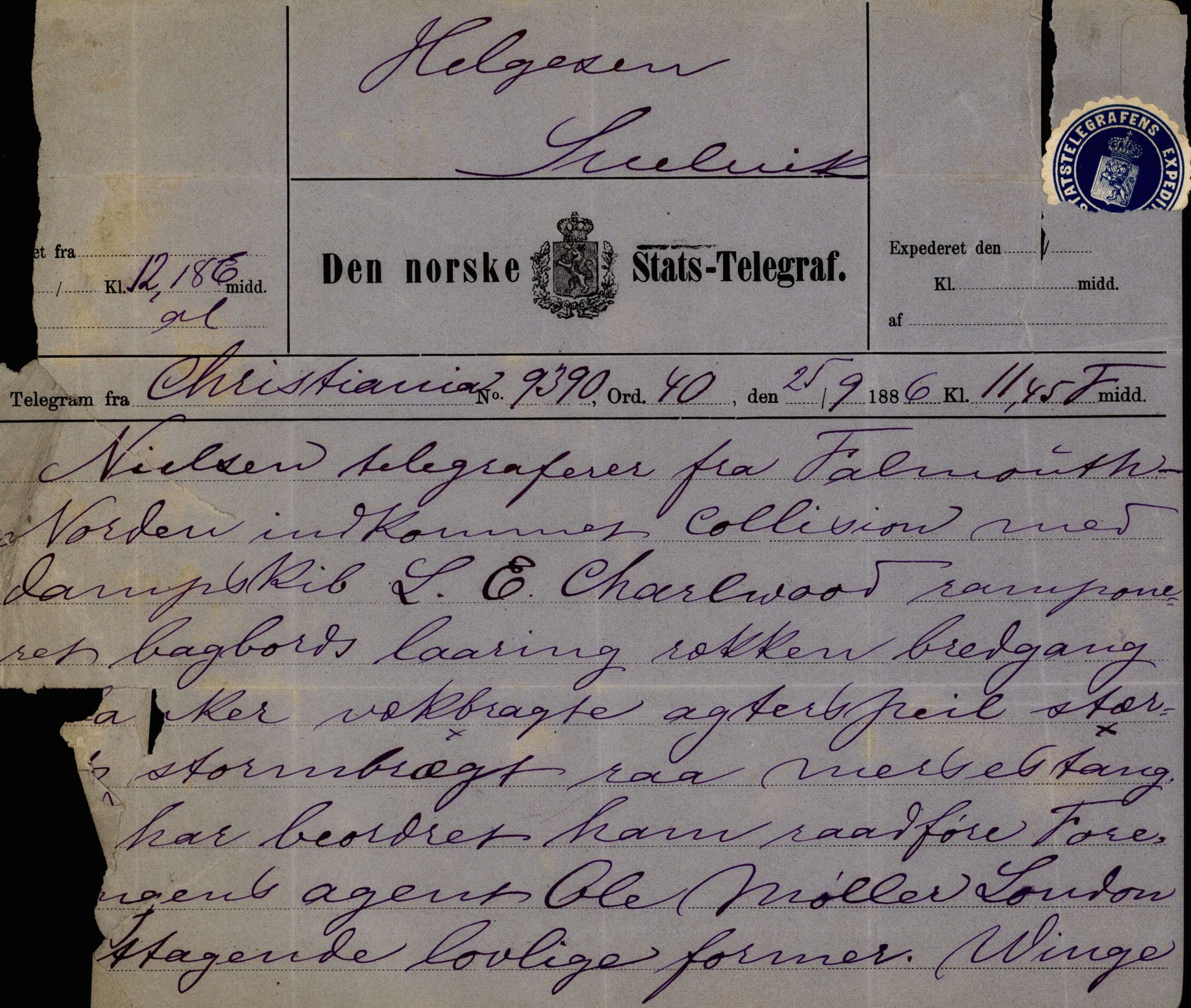 Pa 63 - Østlandske skibsassuranceforening, VEMU/A-1079/G/Ga/L0019/0006: Havaridokumenter / Sømand, Olaf Trygvason, Norden, Præsident, Protector, 1886, s. 27