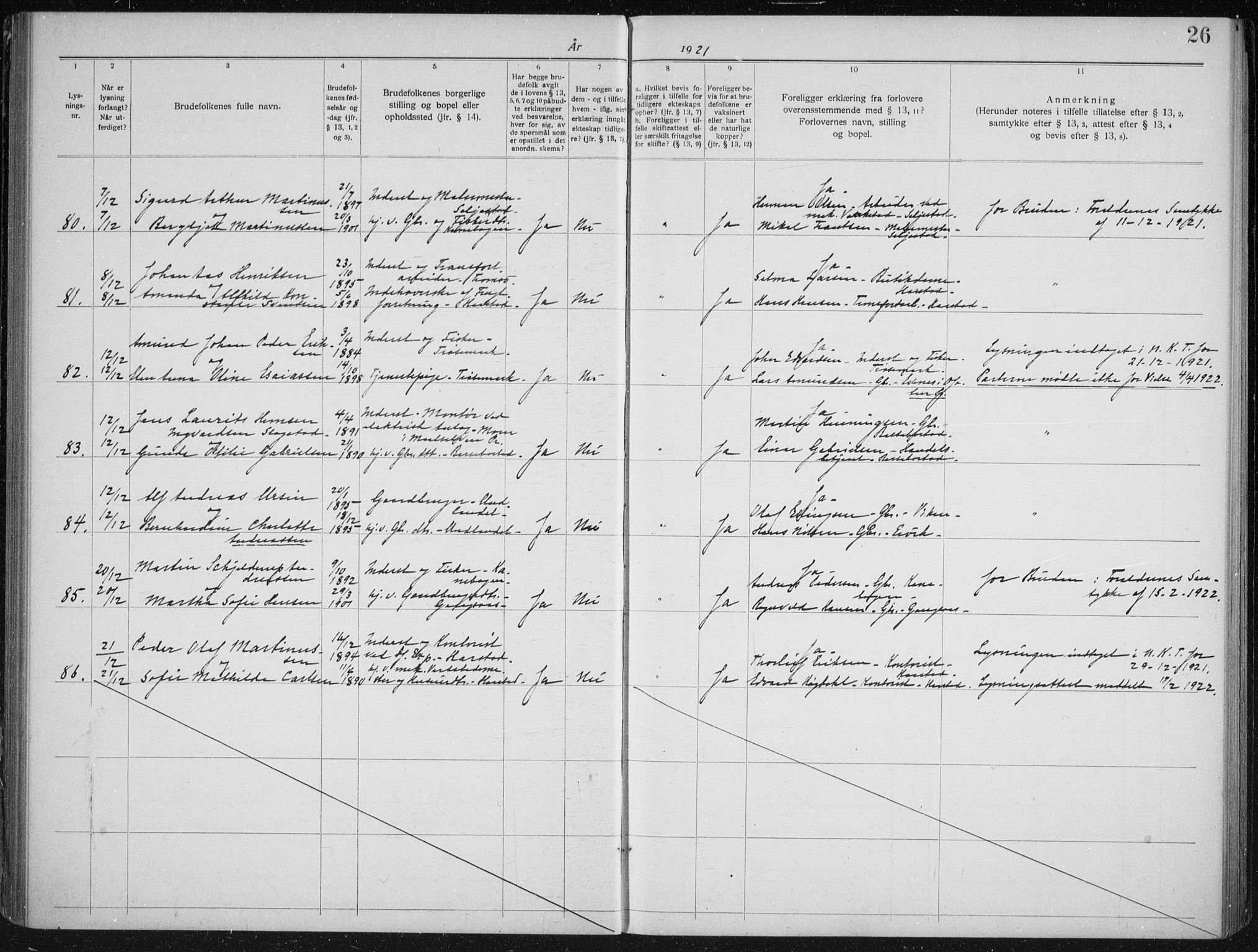 Trondenes sokneprestkontor, AV/SATØ-S-1319/I/Ib/L0099: Lysningsprotokoll nr. 99, 1919-1930, s. 26