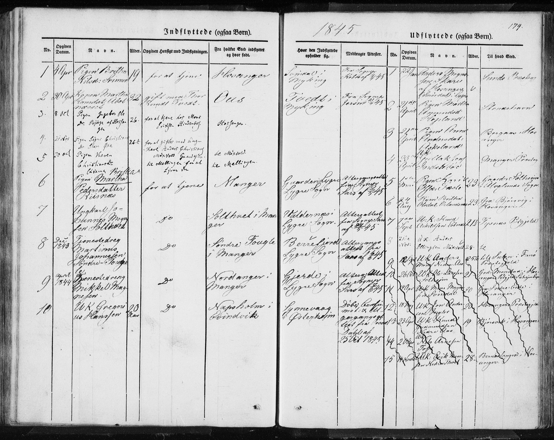 Lindås Sokneprestembete, AV/SAB-A-76701/H/Haa/Haaa/L0010: Ministerialbok nr. A 10, 1842-1862, s. 174