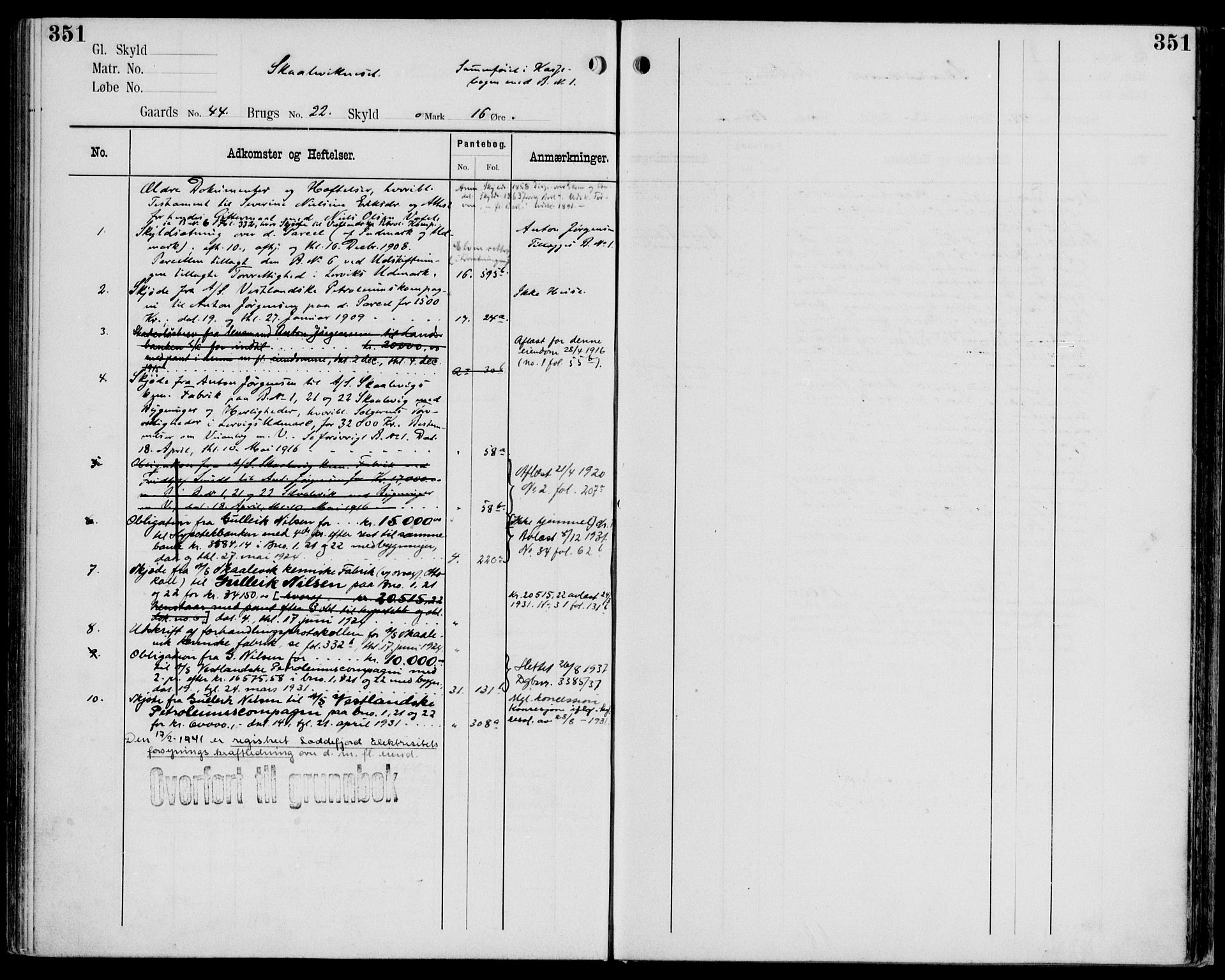 Midhordland sorenskriveri, AV/SAB-A-3001/1/G/Ga/Gab/L0107: Panteregister nr. II.A.b.107, s. 351
