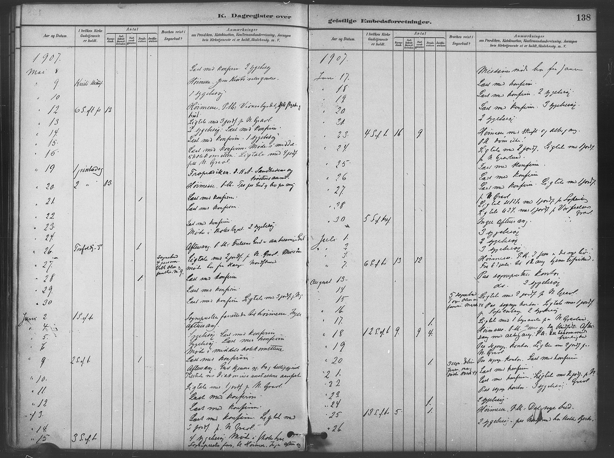 Paulus prestekontor Kirkebøker, AV/SAO-A-10871/I/Ib/L0001: Dagsregister nr. II 1, 1882-1910, s. 138