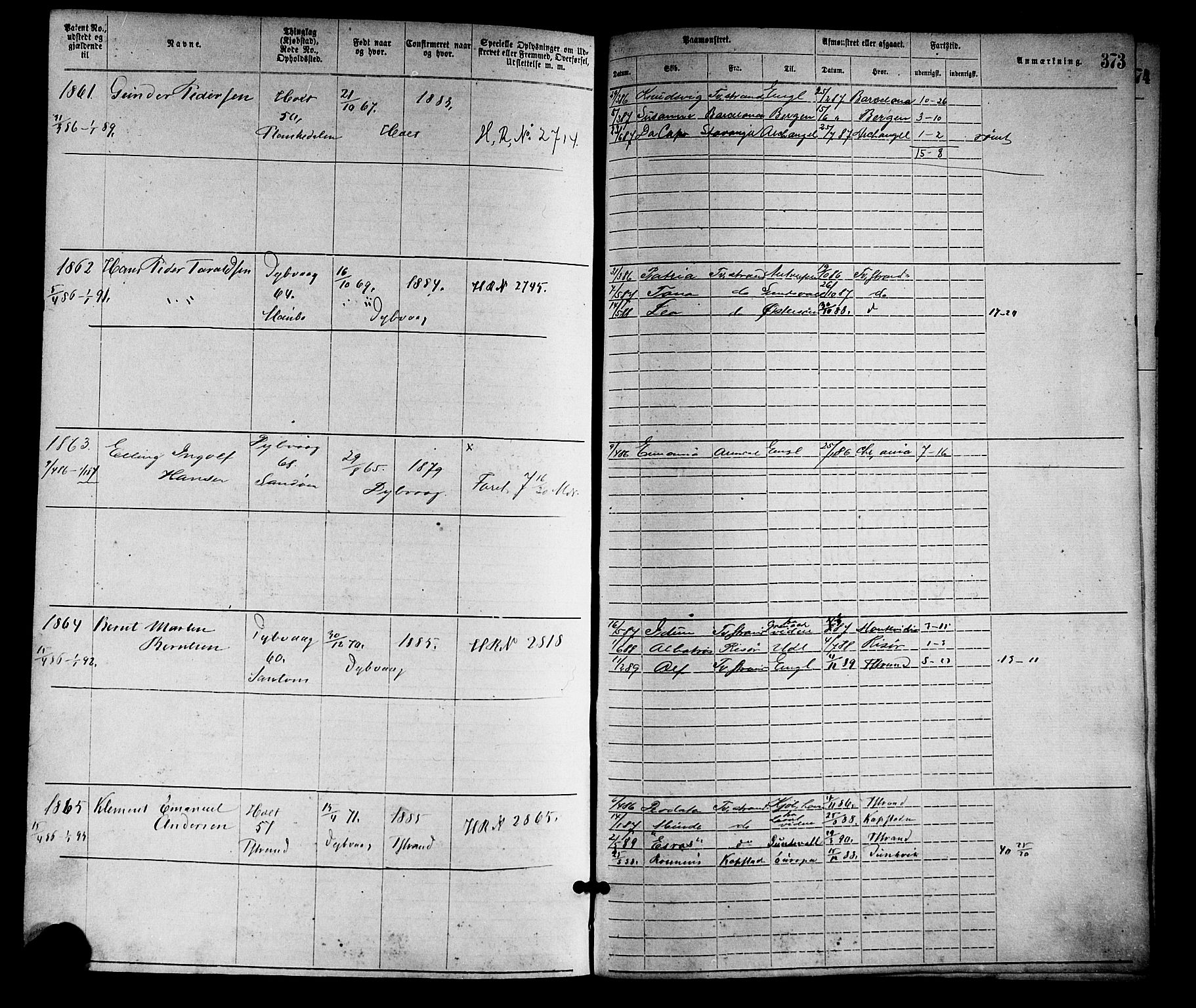 Tvedestrand mønstringskrets, SAK/2031-0011/F/Fa/L0001: Annotasjonsrulle nr 1-1905 med register, R-1, 1866-1886, s. 399