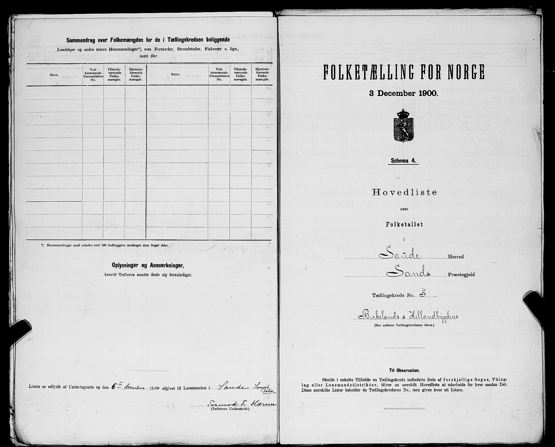 SAST, Folketelling 1900 for 1135 Sauda herred, 1900, s. 22