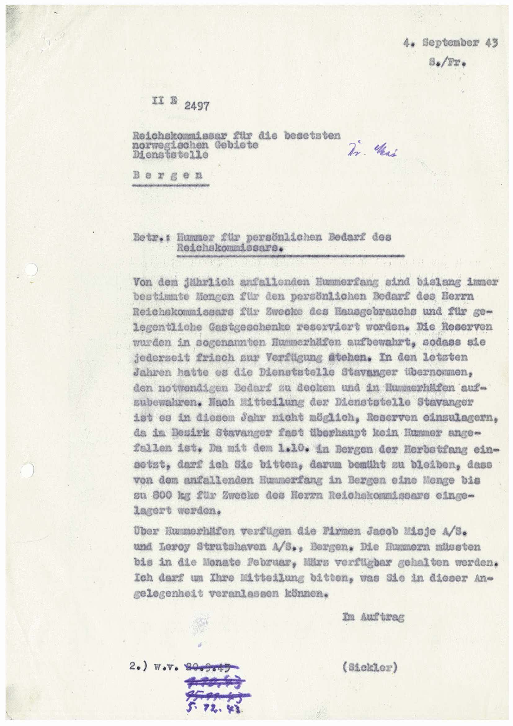 Tyske arkiver, Reichskommissariat, RA/RAFA-2174/E/Ec/Ecf/L0024/0029: Skriv, forordninger og sirkulærer / Diverse mat og drikke, 1940-1945, s. 11