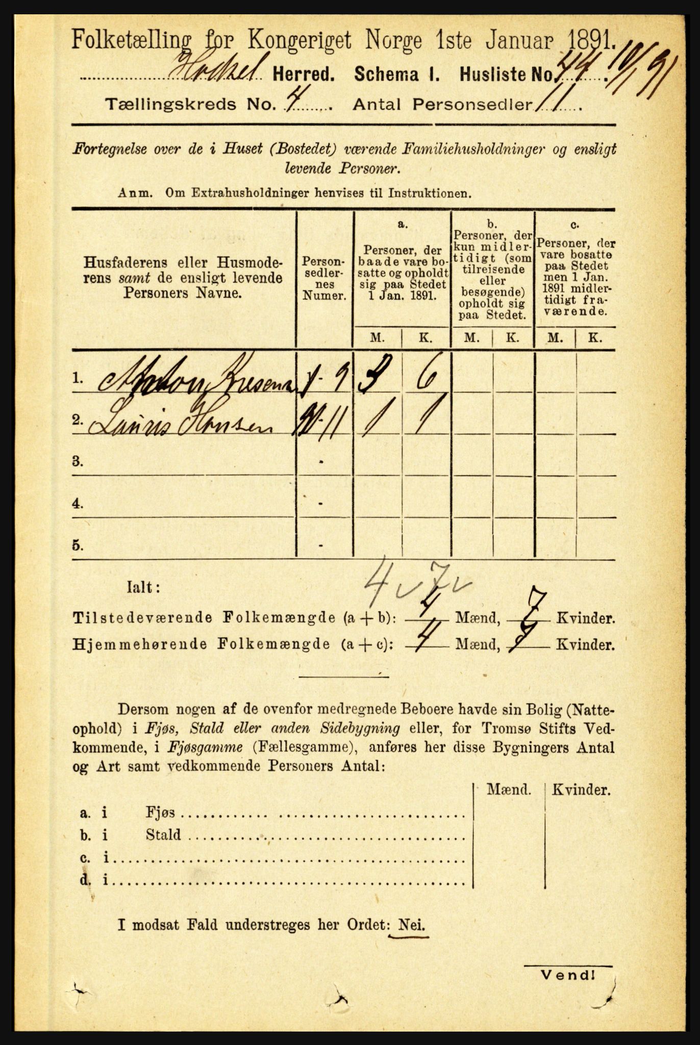 RA, Folketelling 1891 for 1866 Hadsel herred, 1891, s. 1698