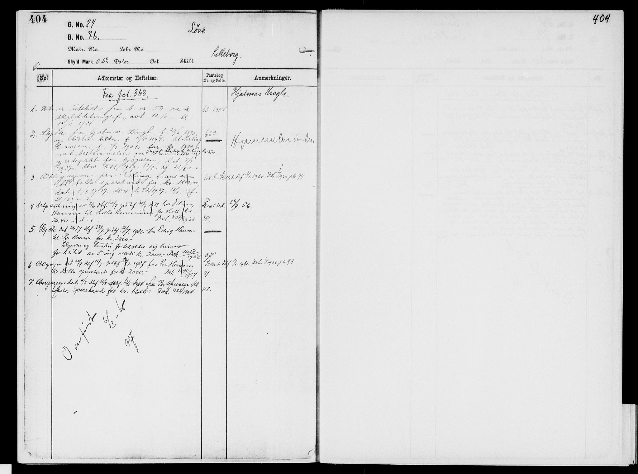 Nedre Telemark sorenskriveri, AV/SAKO-A-135/G/Gb/Gbg/L0002: Panteregister nr. VII 2, s. 404