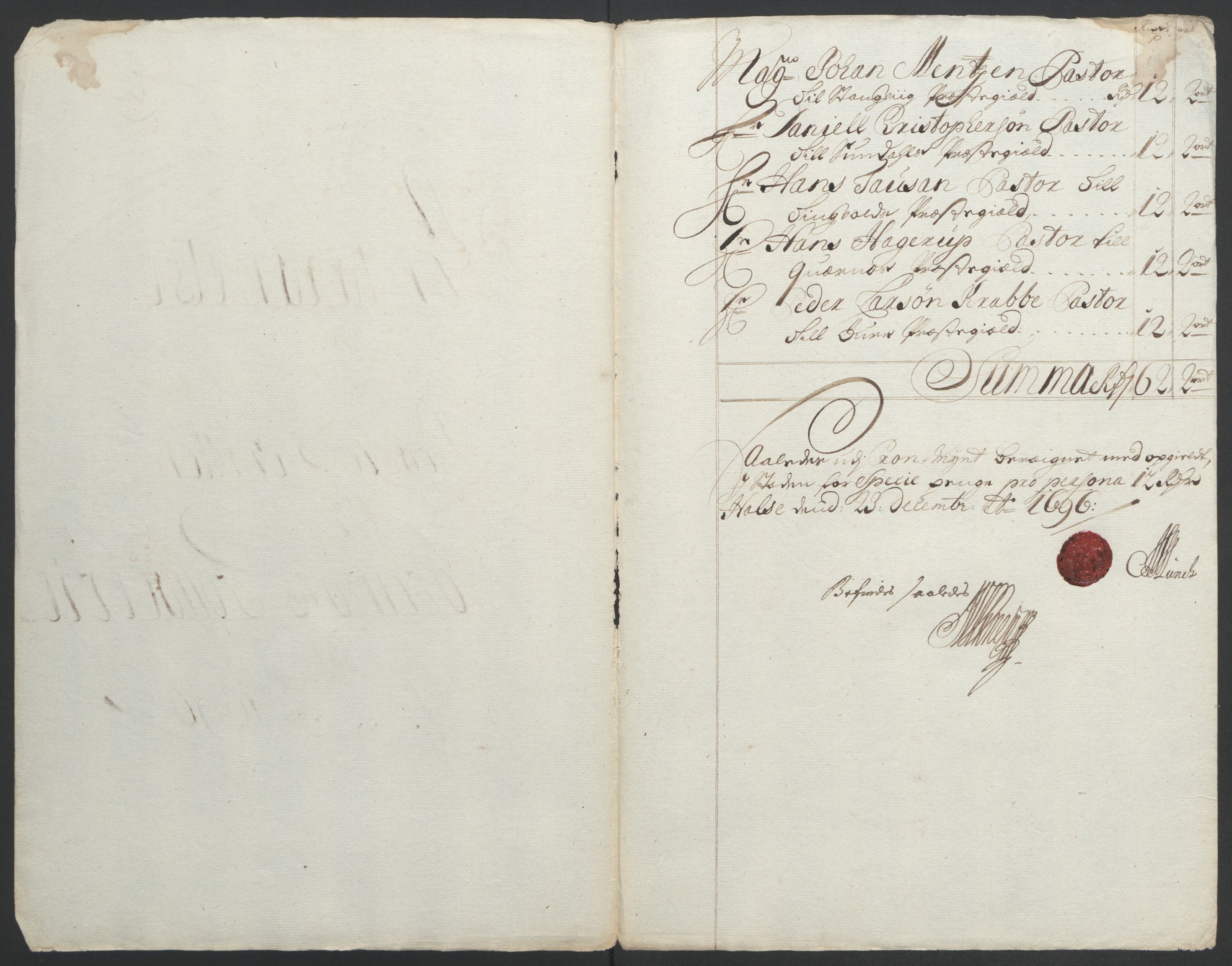 Rentekammeret inntil 1814, Reviderte regnskaper, Fogderegnskap, AV/RA-EA-4092/R56/L3736: Fogderegnskap Nordmøre, 1694-1696, s. 421