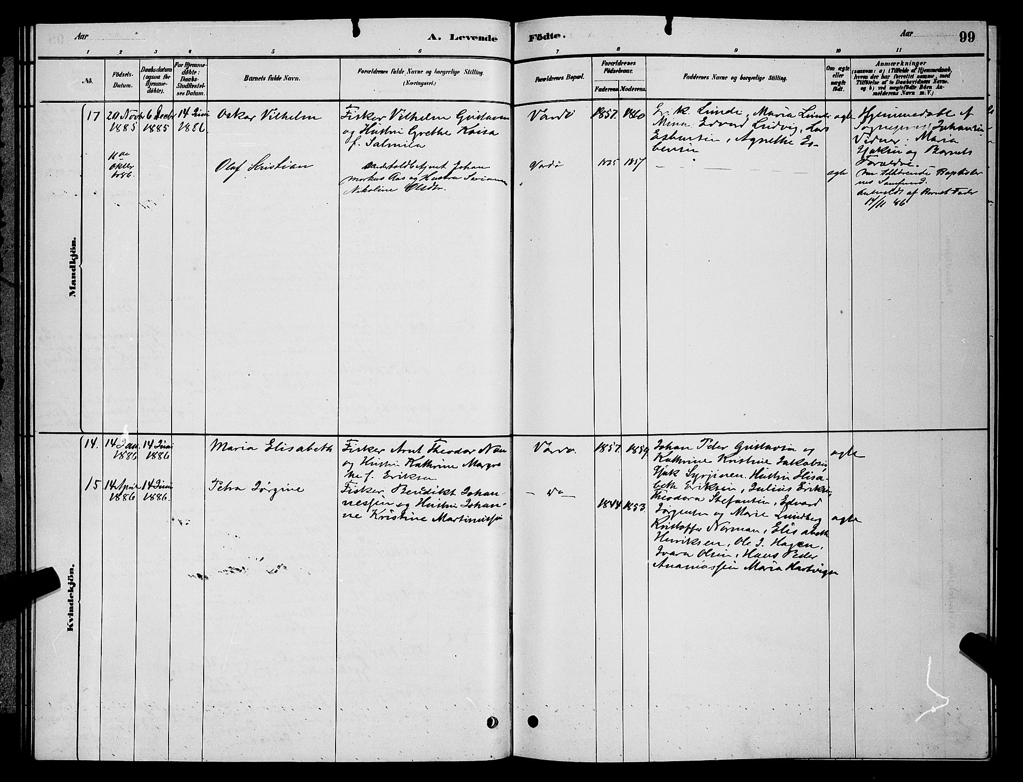 Vardø sokneprestkontor, AV/SATØ-S-1332/H/Hb/L0004klokker: Klokkerbok nr. 4, 1879-1887, s. 99