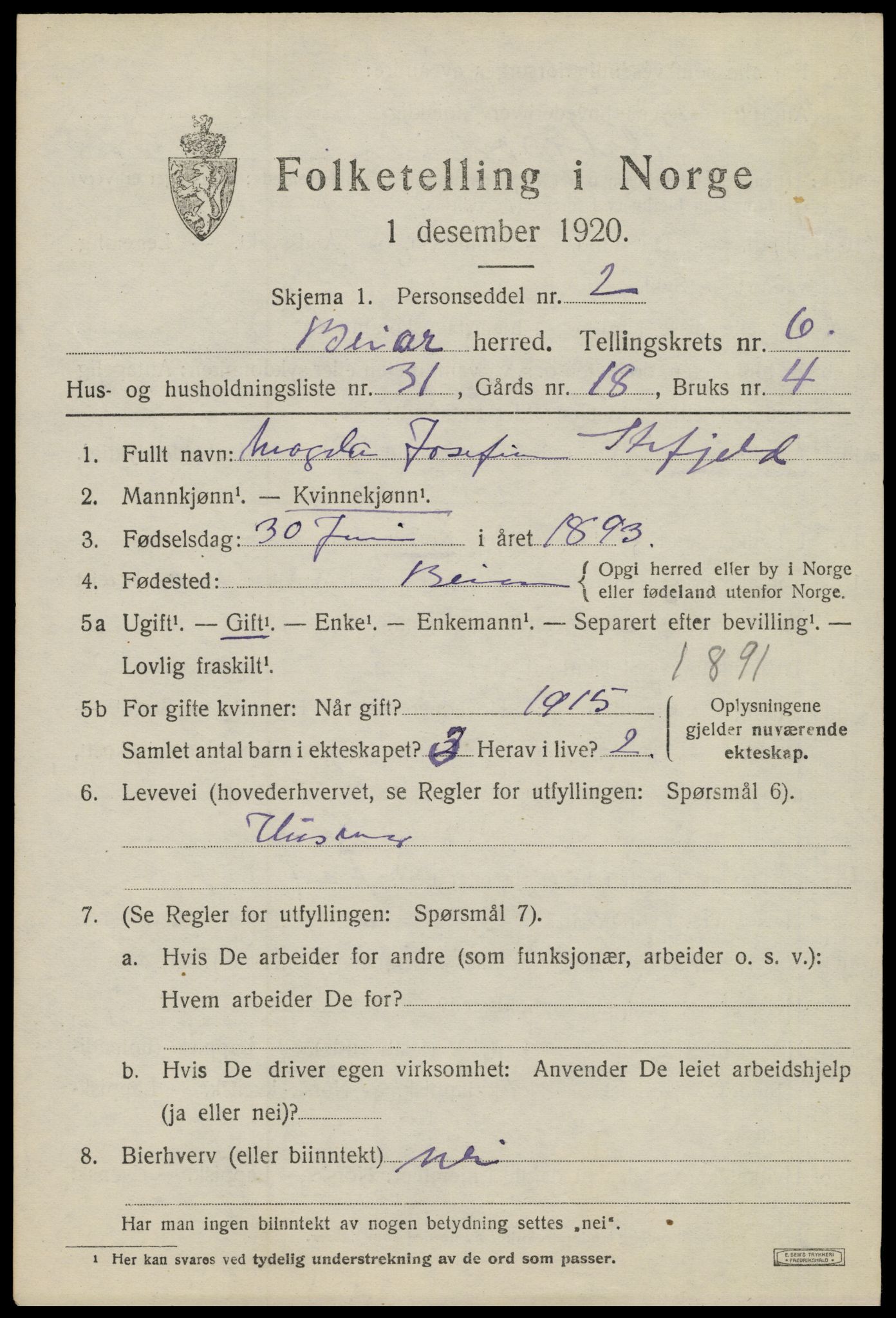 SAT, Folketelling 1920 for 1839 Beiarn herred, 1920, s. 3248