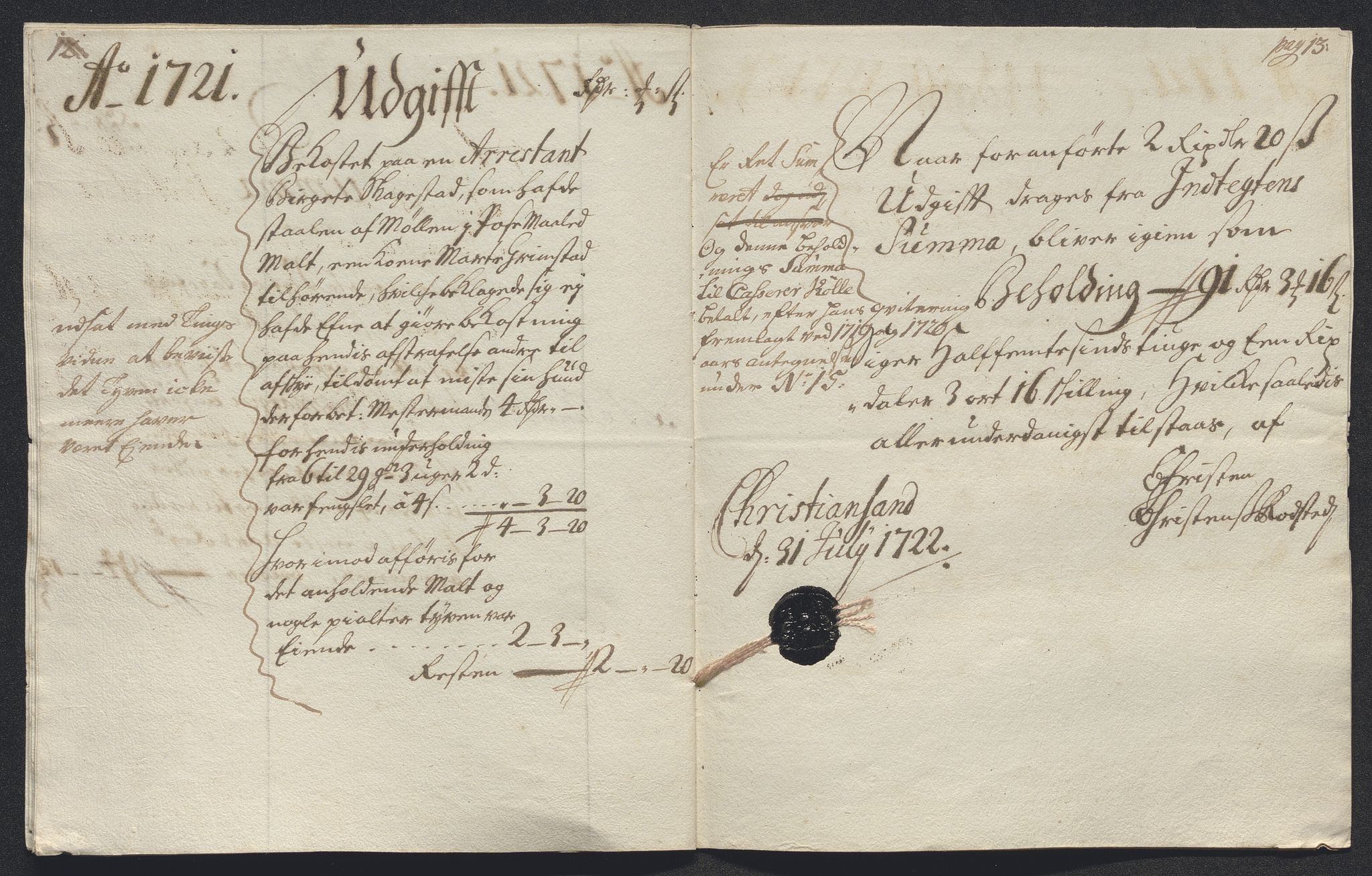 Rentekammeret inntil 1814, Reviderte regnskaper, Byregnskaper, AV/RA-EA-4066/R/Rm/L0286: [M19] Sikt og sakefall, 1719-1727, s. 74