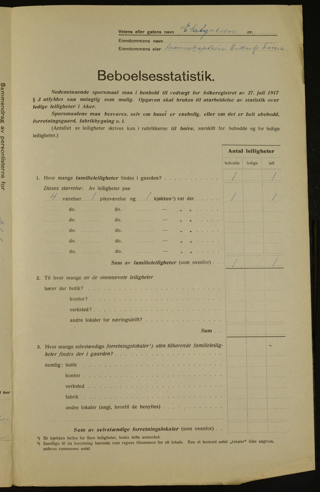 OBA, Kommunal folketelling 1.12.1917 for Aker, 1917, s. 4299