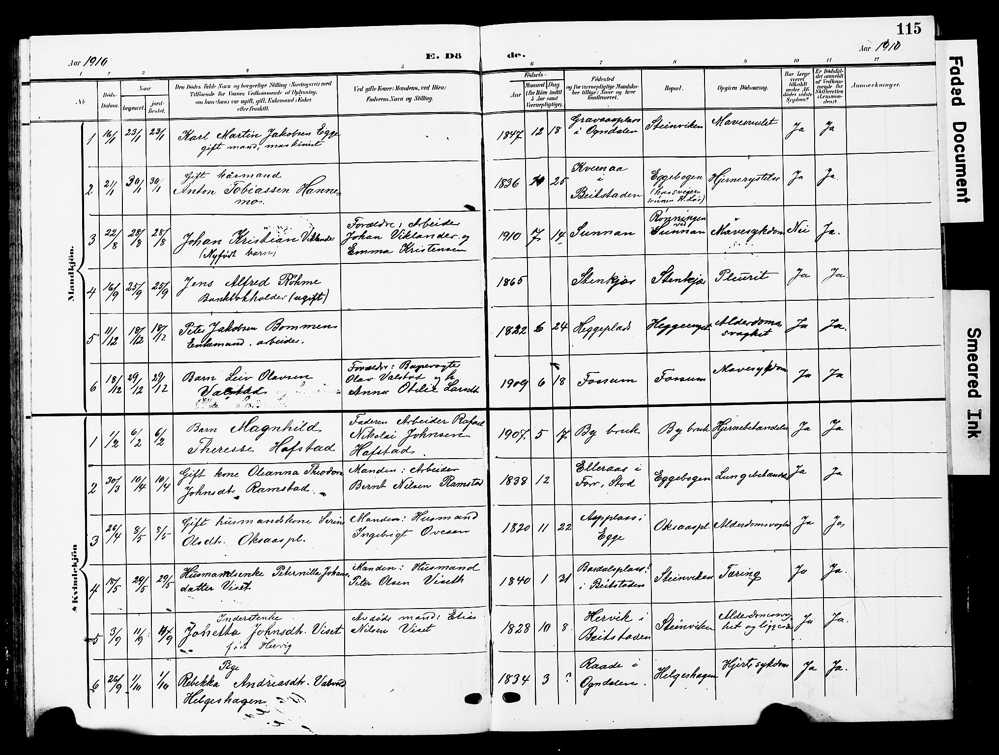 Ministerialprotokoller, klokkerbøker og fødselsregistre - Nord-Trøndelag, SAT/A-1458/740/L0381: Klokkerbok nr. 740C02, 1903-1914, s. 115