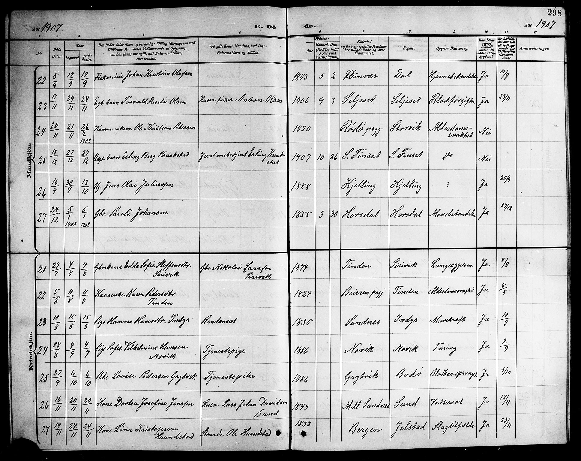 Ministerialprotokoller, klokkerbøker og fødselsregistre - Nordland, AV/SAT-A-1459/805/L0109: Klokkerbok nr. 805C05, 1900-1911, s. 298