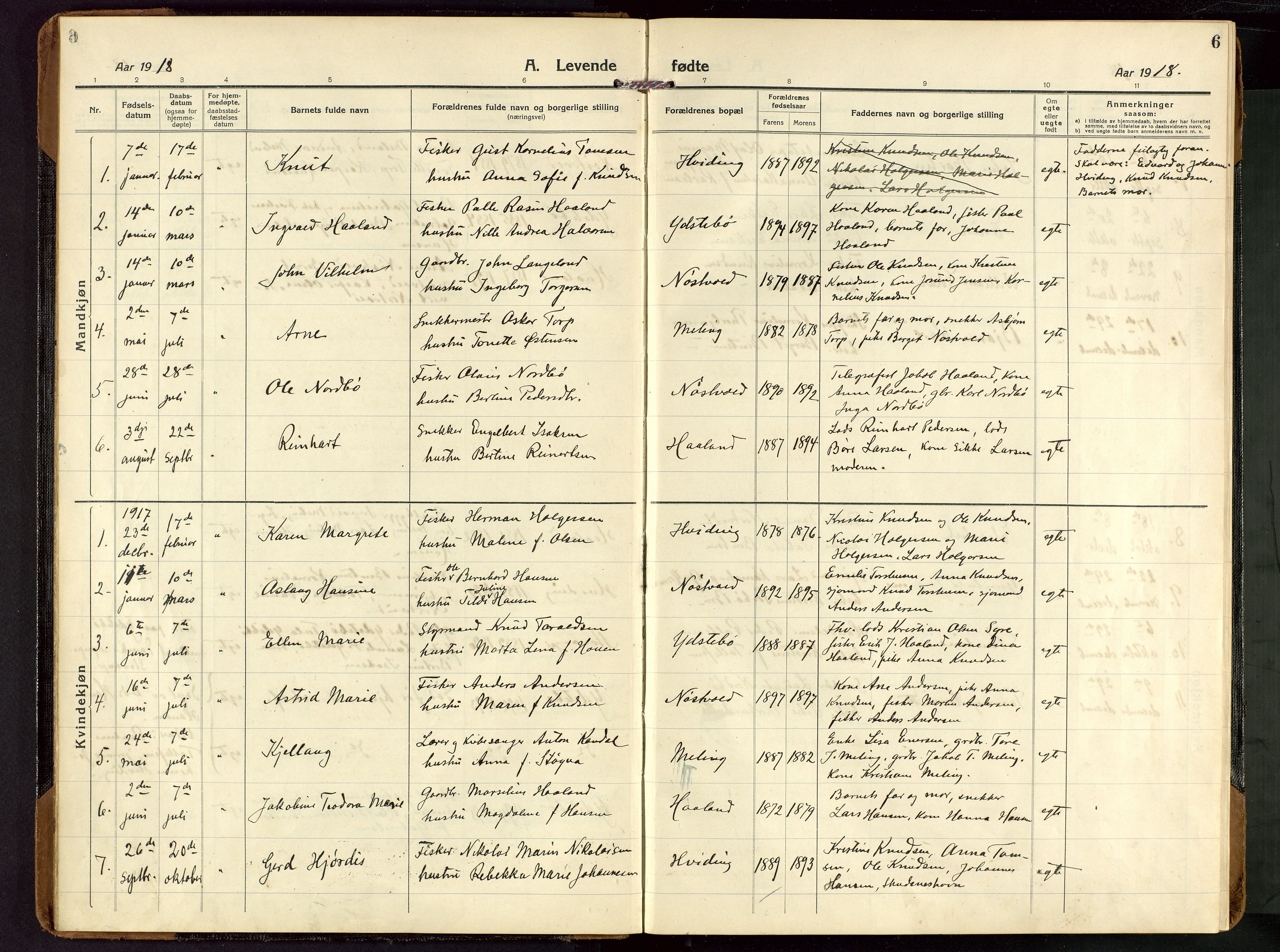 Rennesøy sokneprestkontor, AV/SAST-A -101827/H/Ha/Haa/L0018: Ministerialbok nr. A 18, 1917-1937, s. 6