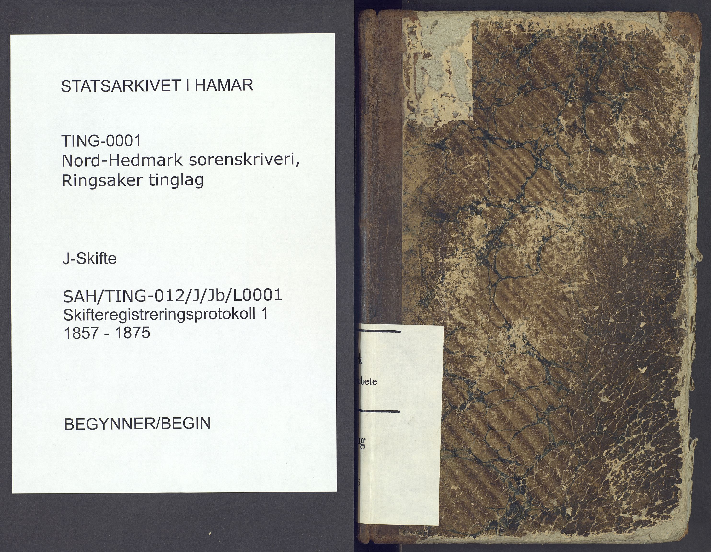 Nord-Hedmark sorenskriveri, SAH/TING-012/J/Jb/L0001: Skifteregistreringsprotokoll - Ringsaker, 1857-1875