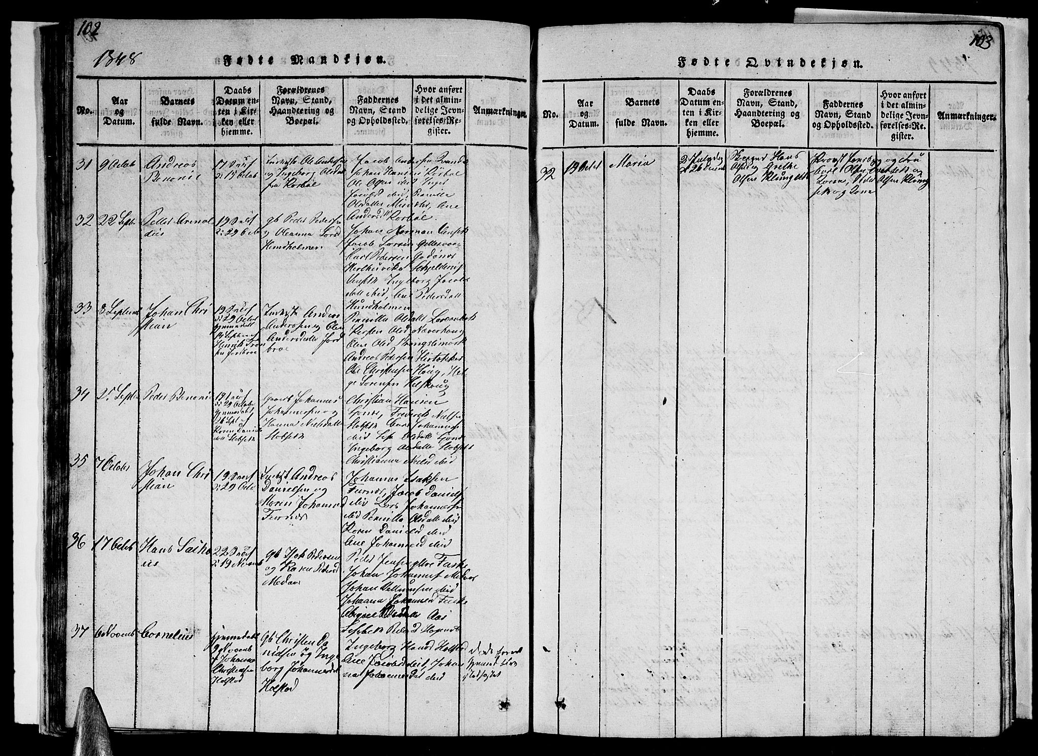 Ministerialprotokoller, klokkerbøker og fødselsregistre - Nordland, AV/SAT-A-1459/852/L0752: Klokkerbok nr. 852C03, 1840-1855, s. 102-103