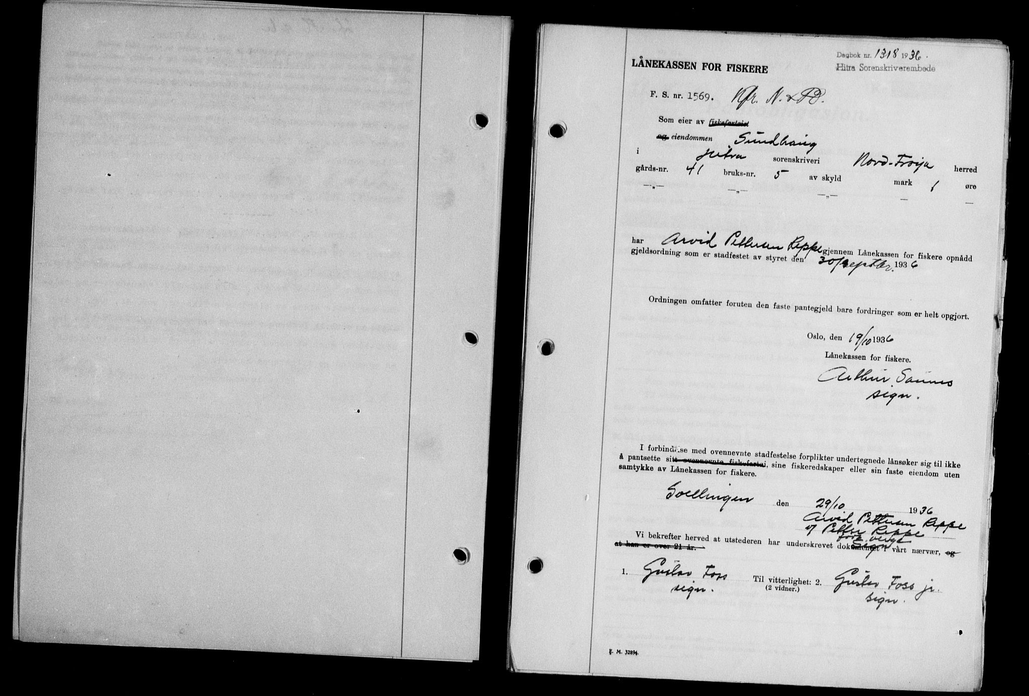 Hitra sorenskriveri, AV/SAT-A-0018/2/2C/2Ca/L0028: Pantebok nr. B-1, 1936-1939, Dagboknr: 1318/1936