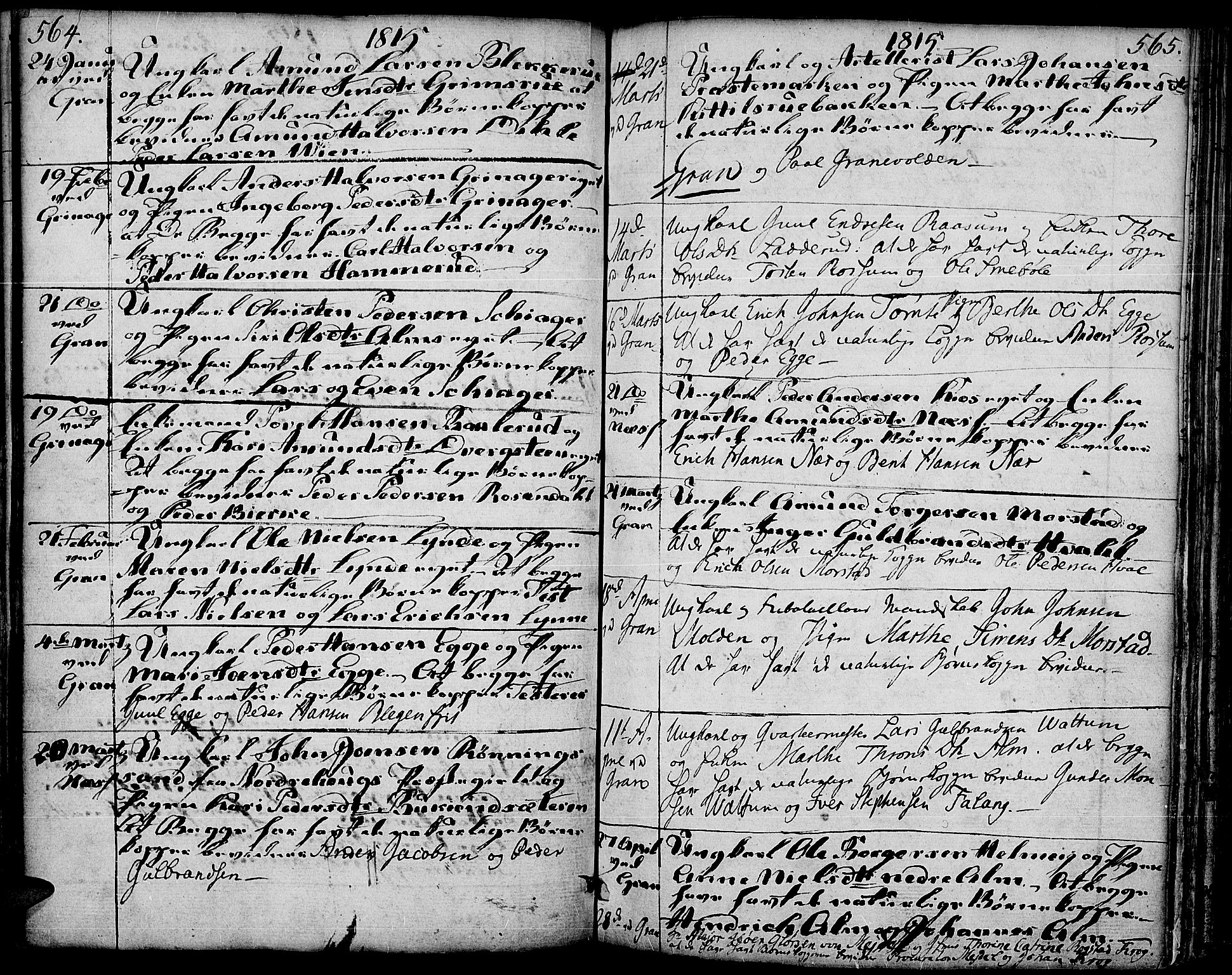Gran prestekontor, AV/SAH-PREST-112/H/Ha/Haa/L0006: Ministerialbok nr. 6, 1787-1824, s. 564-565