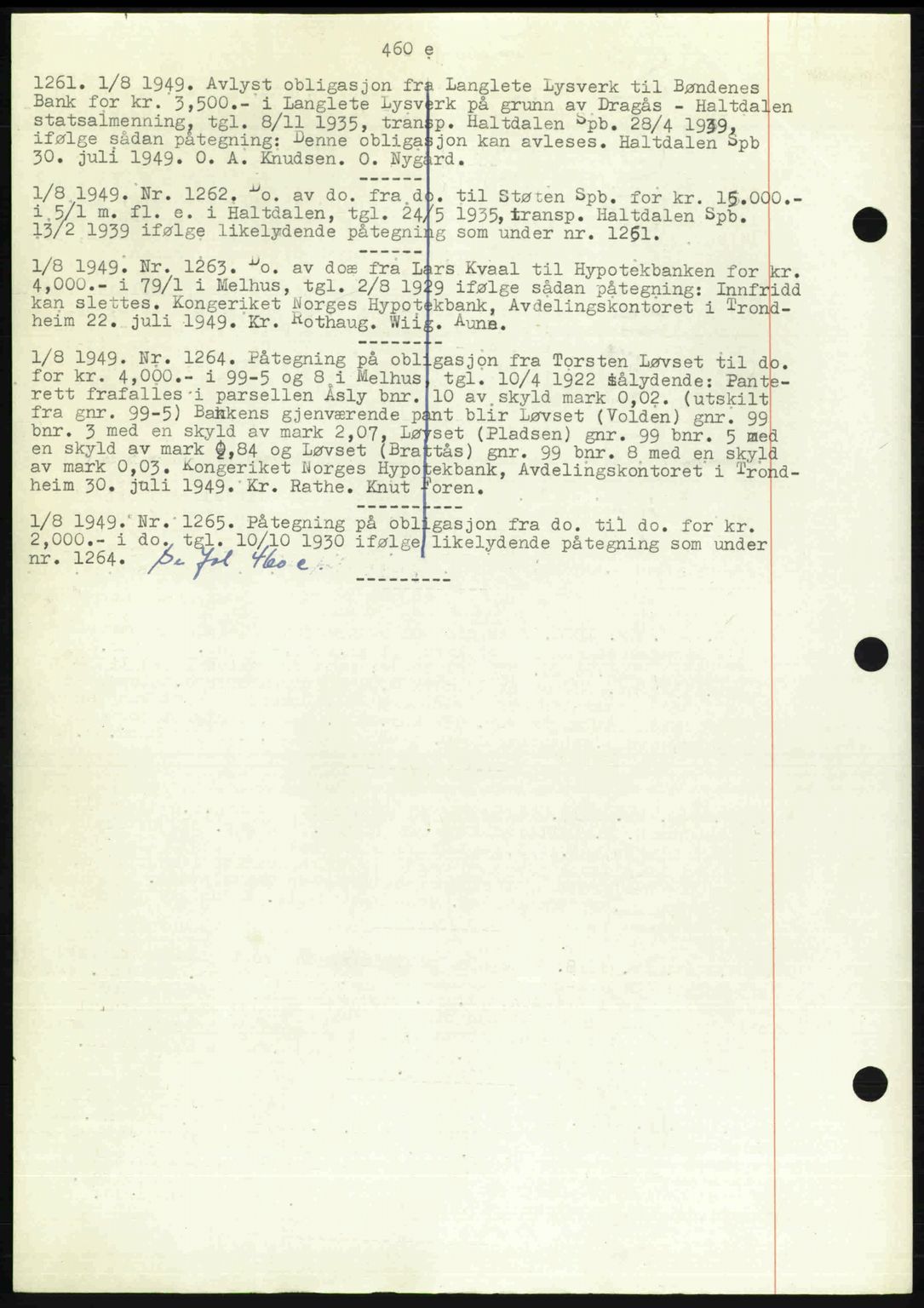Gauldal sorenskriveri, SAT/A-0014/1/2/2C: Pantebok nr. A8, 1949-1949, Dagboknr: 1261/1949