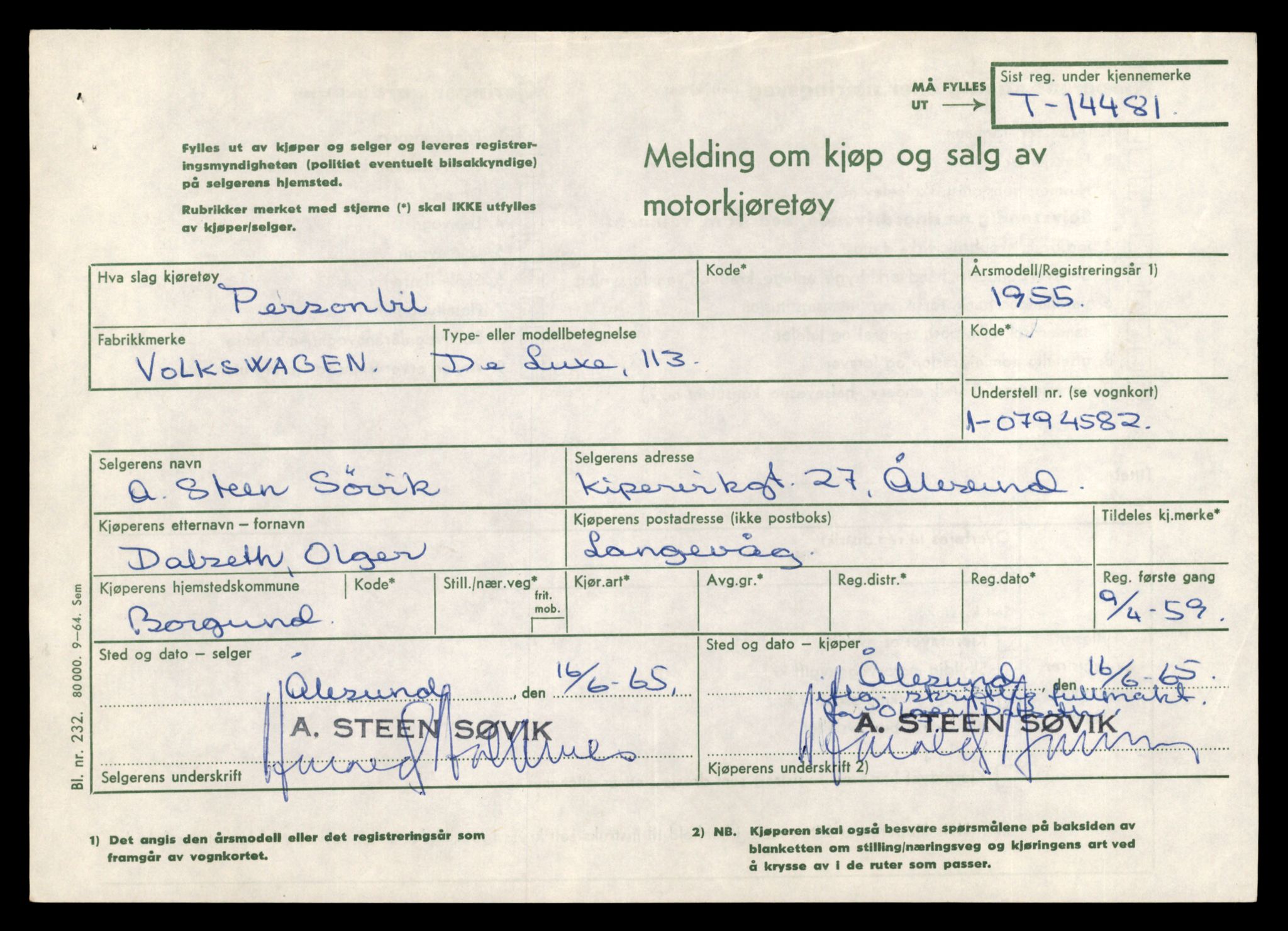 Møre og Romsdal vegkontor - Ålesund trafikkstasjon, AV/SAT-A-4099/F/Fe/L0046: Registreringskort for kjøretøy T 14445 - T 14579, 1927-1998