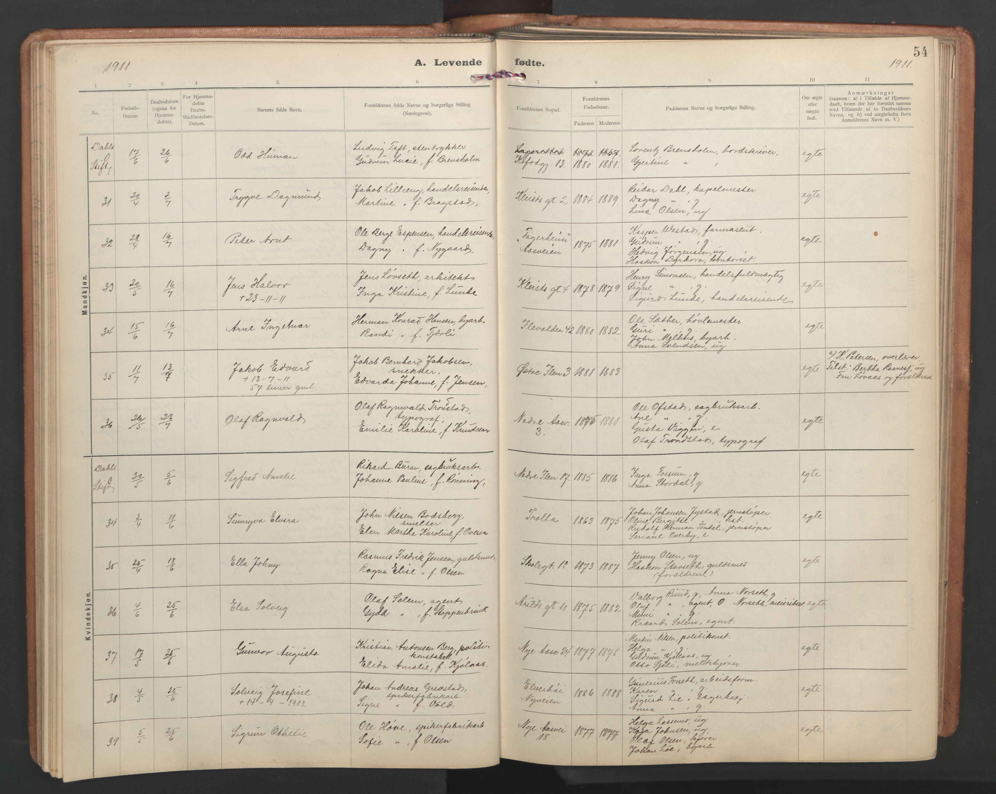 Ministerialprotokoller, klokkerbøker og fødselsregistre - Sør-Trøndelag, AV/SAT-A-1456/603/L0173: Klokkerbok nr. 603C01, 1907-1962, s. 54