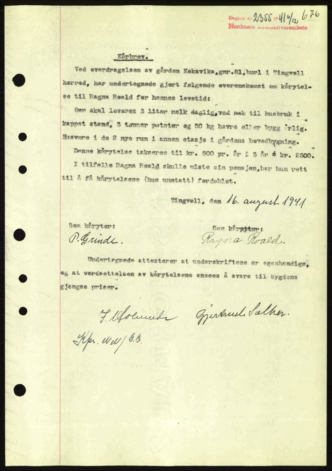 Nordmøre sorenskriveri, SAT/A-4132/1/2/2Ca: Pantebok nr. B88, 1941-1942, Dagboknr: 2355/1941