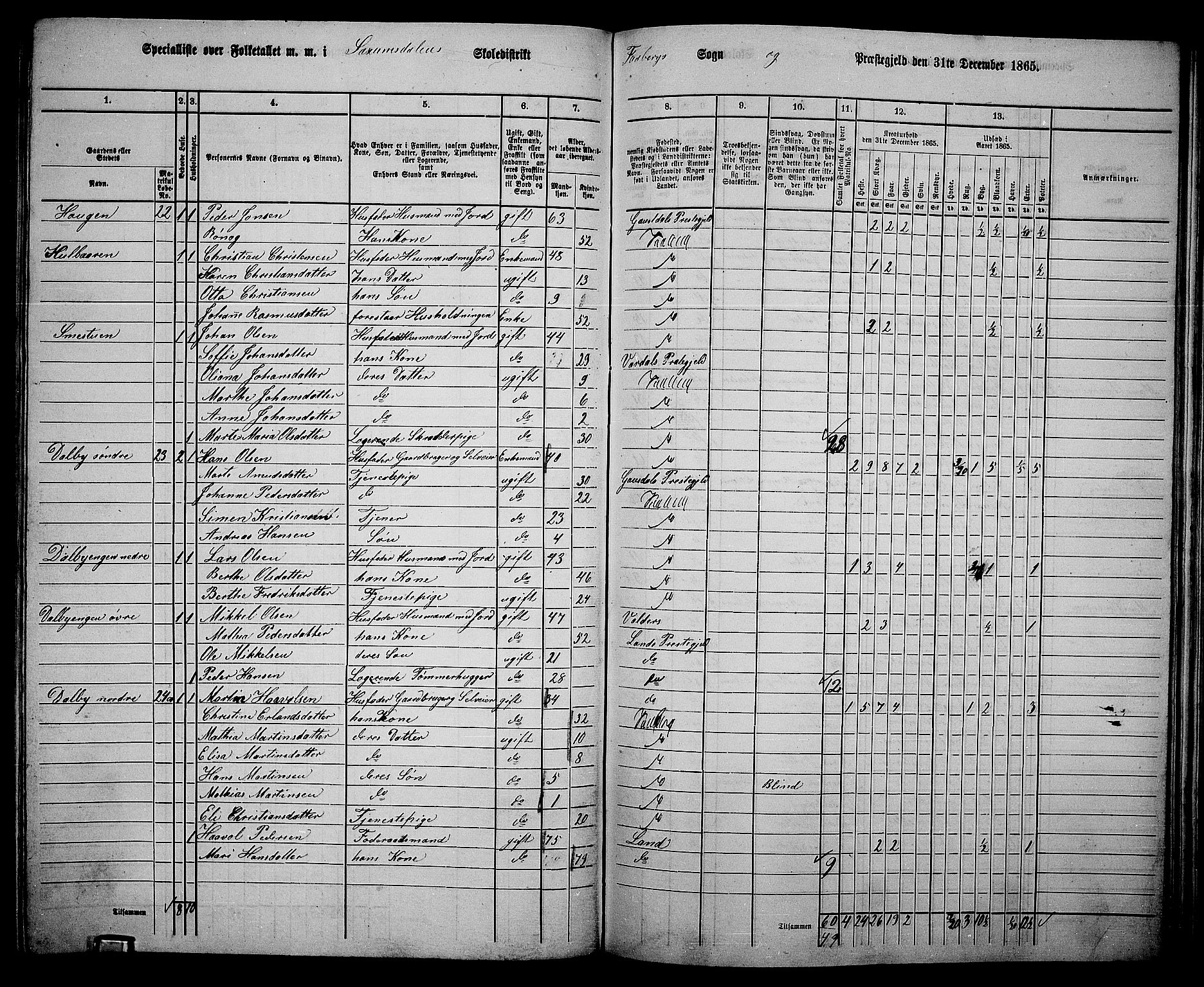 RA, Folketelling 1865 for 0524L Fåberg prestegjeld, Fåberg sokn og Lillehammer landsokn, 1865, s. 213