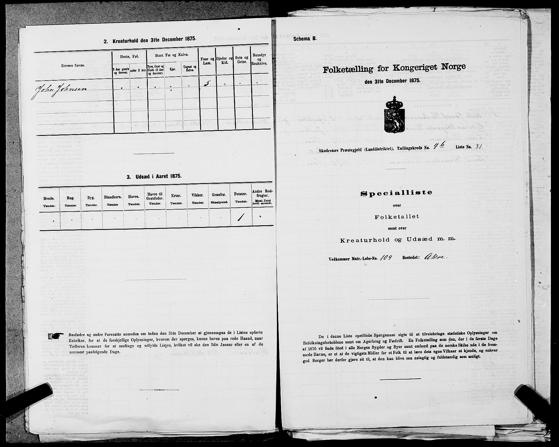 SAST, Folketelling 1875 for 1150L Skudenes prestegjeld, Falnes sokn, Åkra sokn og Ferkingstad sokn, 1875, s. 560