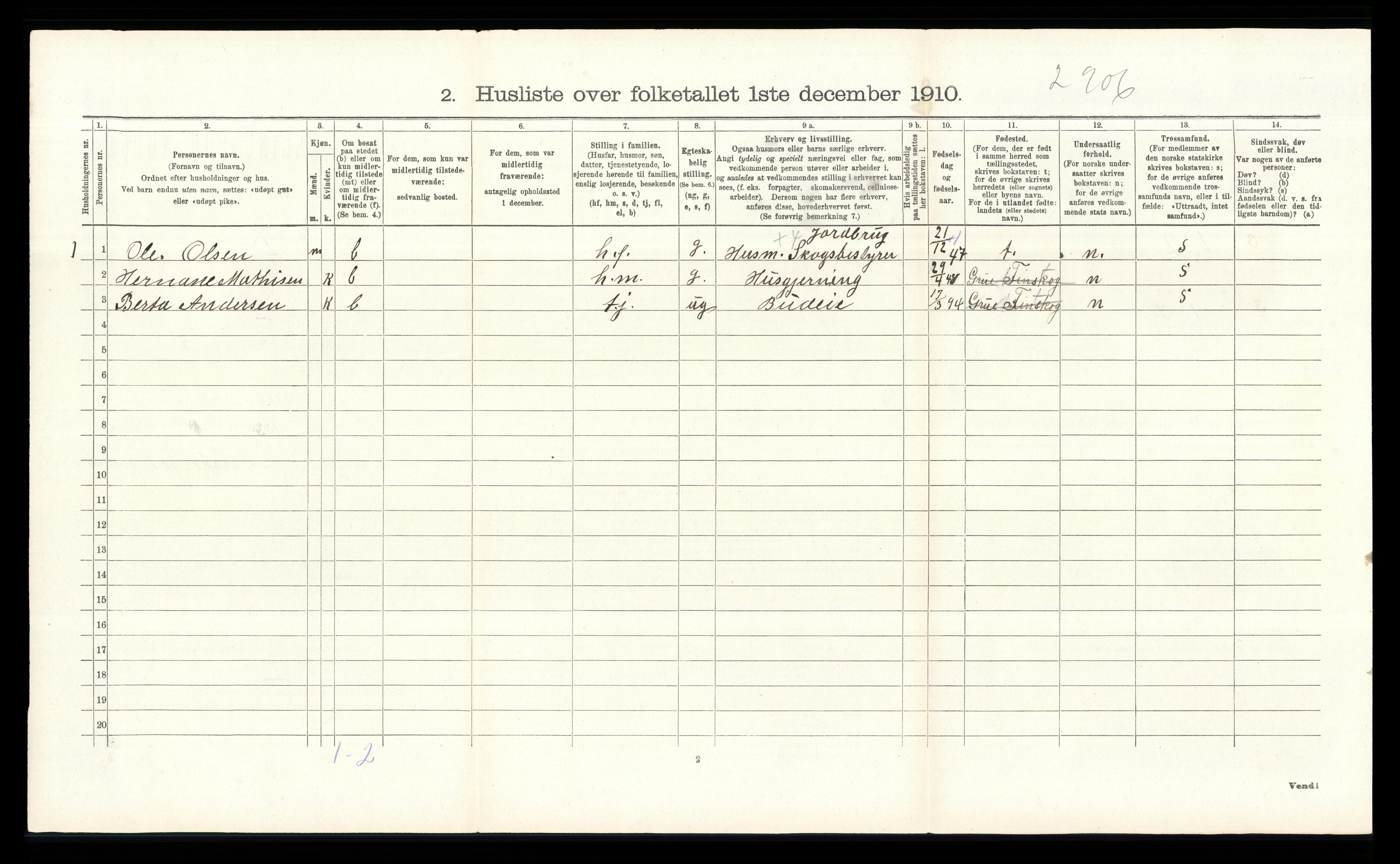 RA, Folketelling 1910 for 0423 Grue herred, 1910, s. 1098