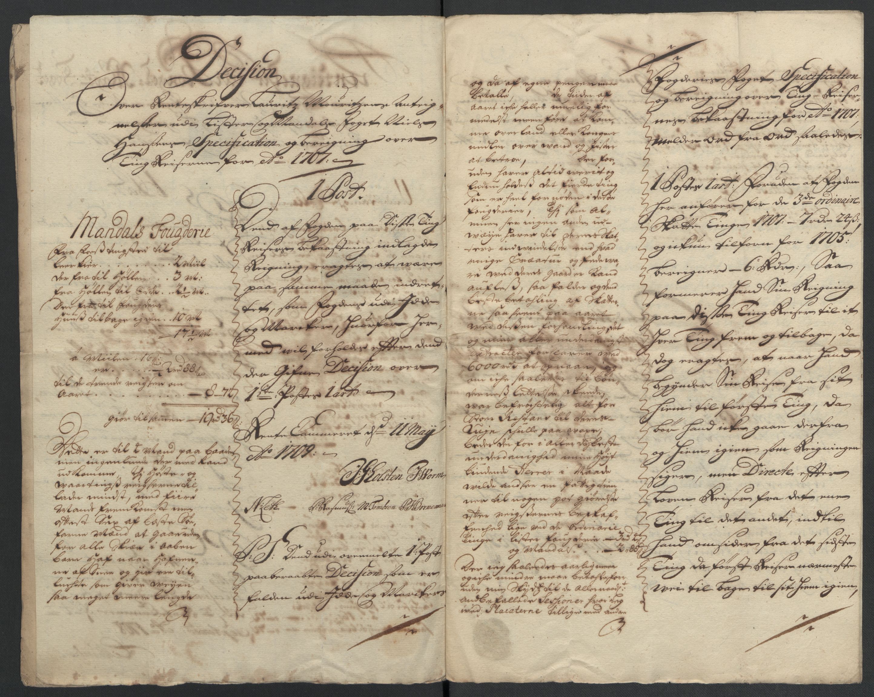 Rentekammeret inntil 1814, Reviderte regnskaper, Fogderegnskap, RA/EA-4092/R43/L2551: Fogderegnskap Lista og Mandal, 1705-1709, s. 577