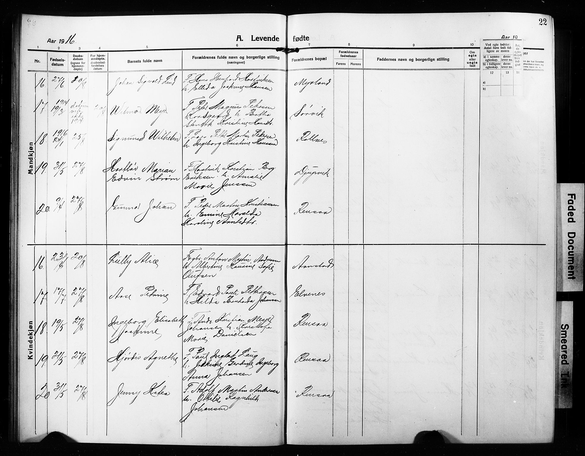Ibestad sokneprestembete, AV/SATØ-S-0077/H/Ha/Hab/L0010klokker: Klokkerbok nr. 10, 1915-1929, s. 22