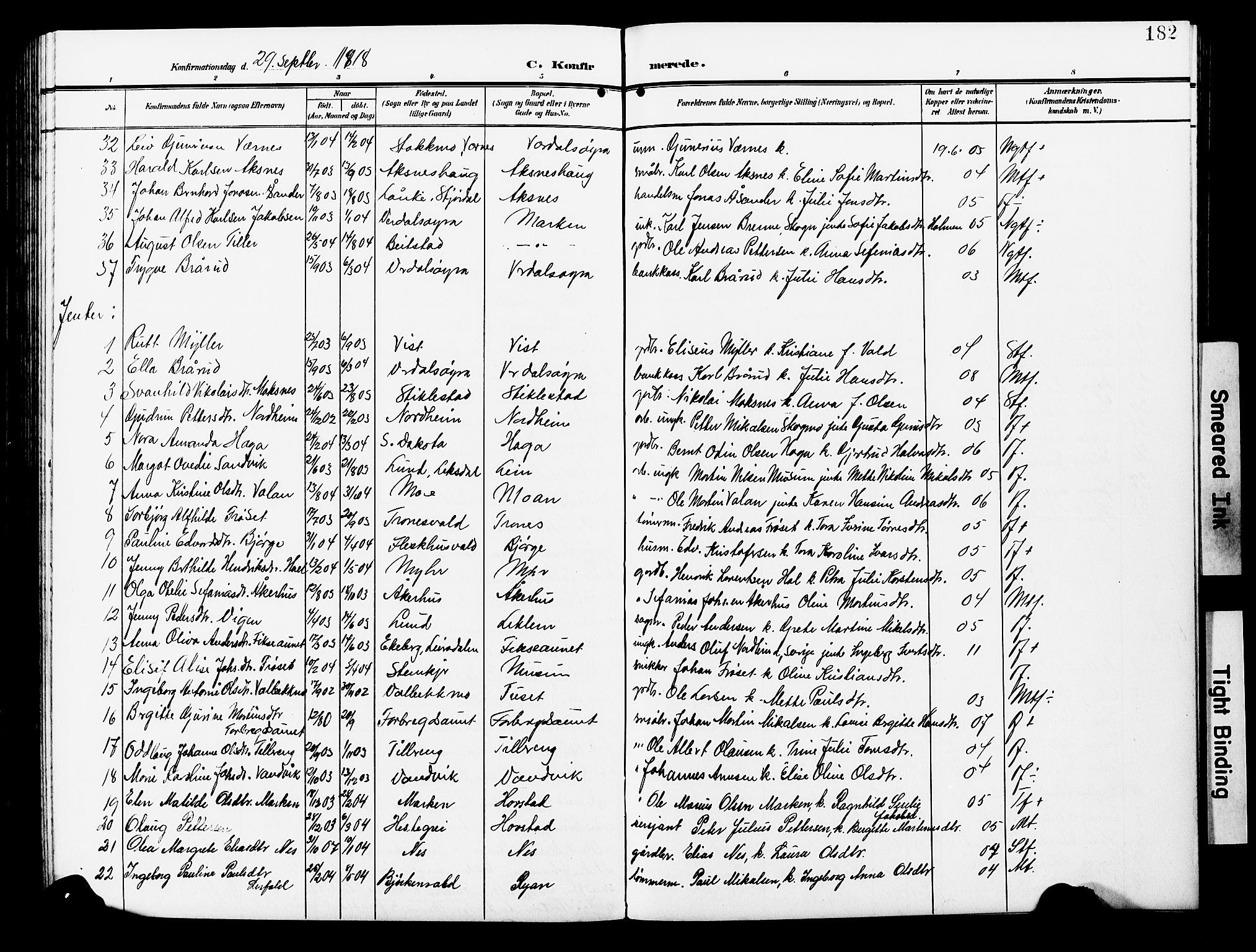 Ministerialprotokoller, klokkerbøker og fødselsregistre - Nord-Trøndelag, AV/SAT-A-1458/723/L0258: Klokkerbok nr. 723C06, 1908-1927, s. 182