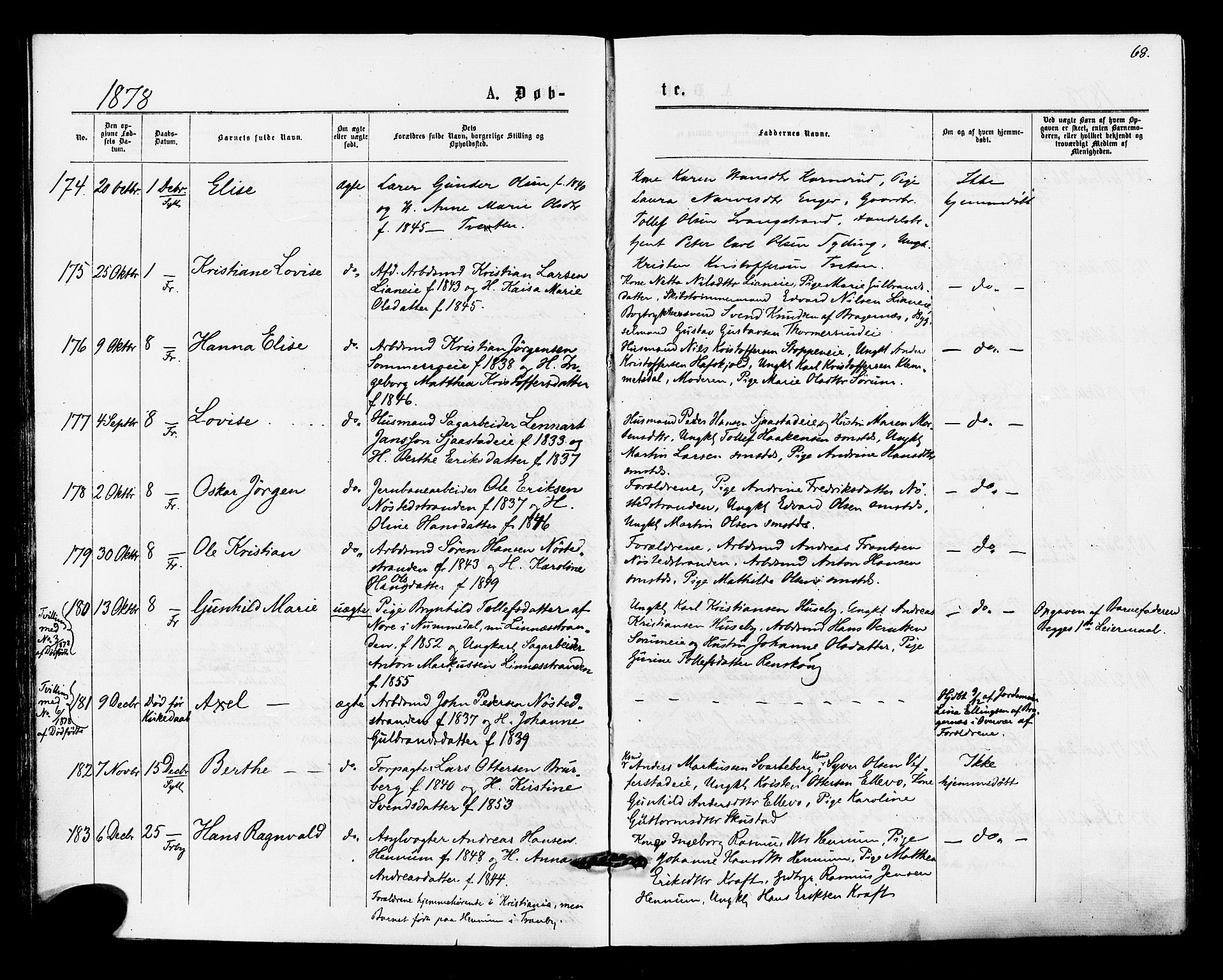 Lier kirkebøker, AV/SAKO-A-230/F/Fa/L0014: Ministerialbok nr. I 14, 1875-1882, s. 68
