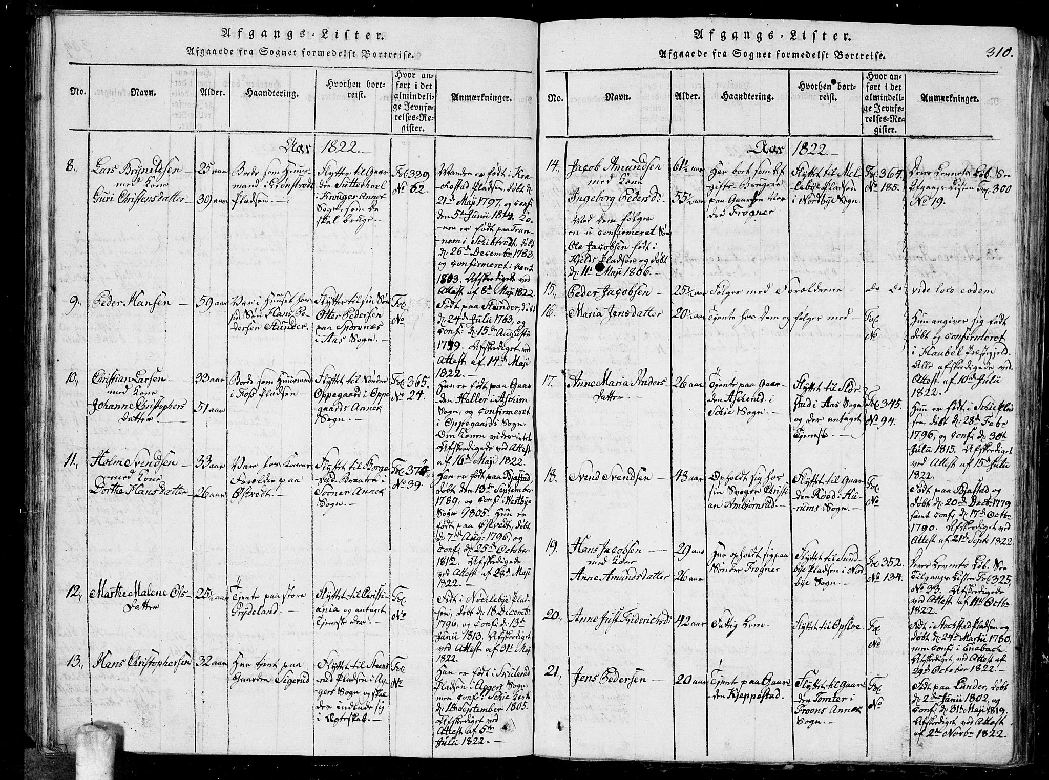 Kråkstad prestekontor Kirkebøker, AV/SAO-A-10125a/G/Ga/L0001: Klokkerbok nr. I 1, 1813-1824, s. 310