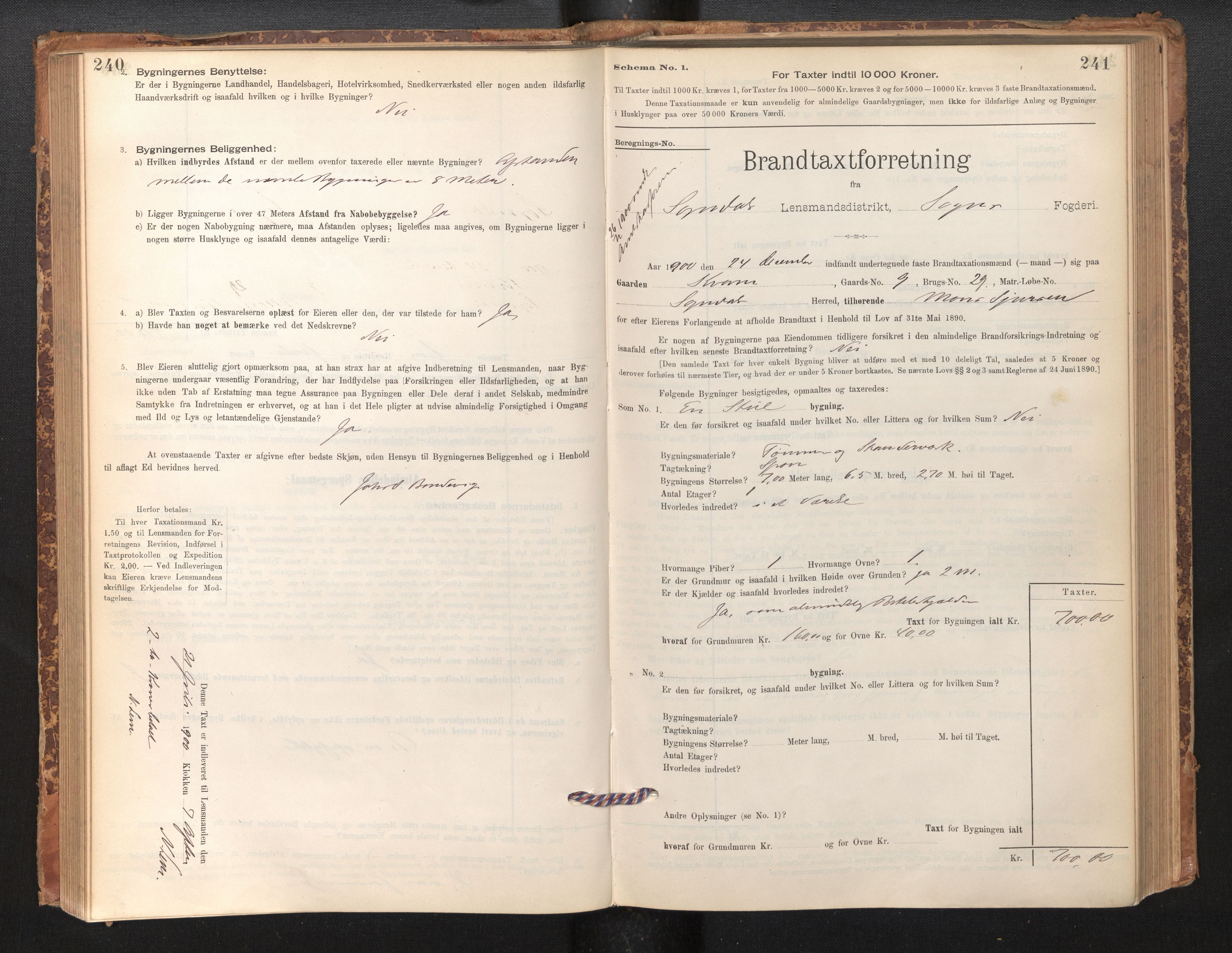 Lensmannen i Sogndal, AV/SAB-A-29901/0012/L0008: Branntakstprotokoll, skjematakst, 1895-1906, s. 240-241