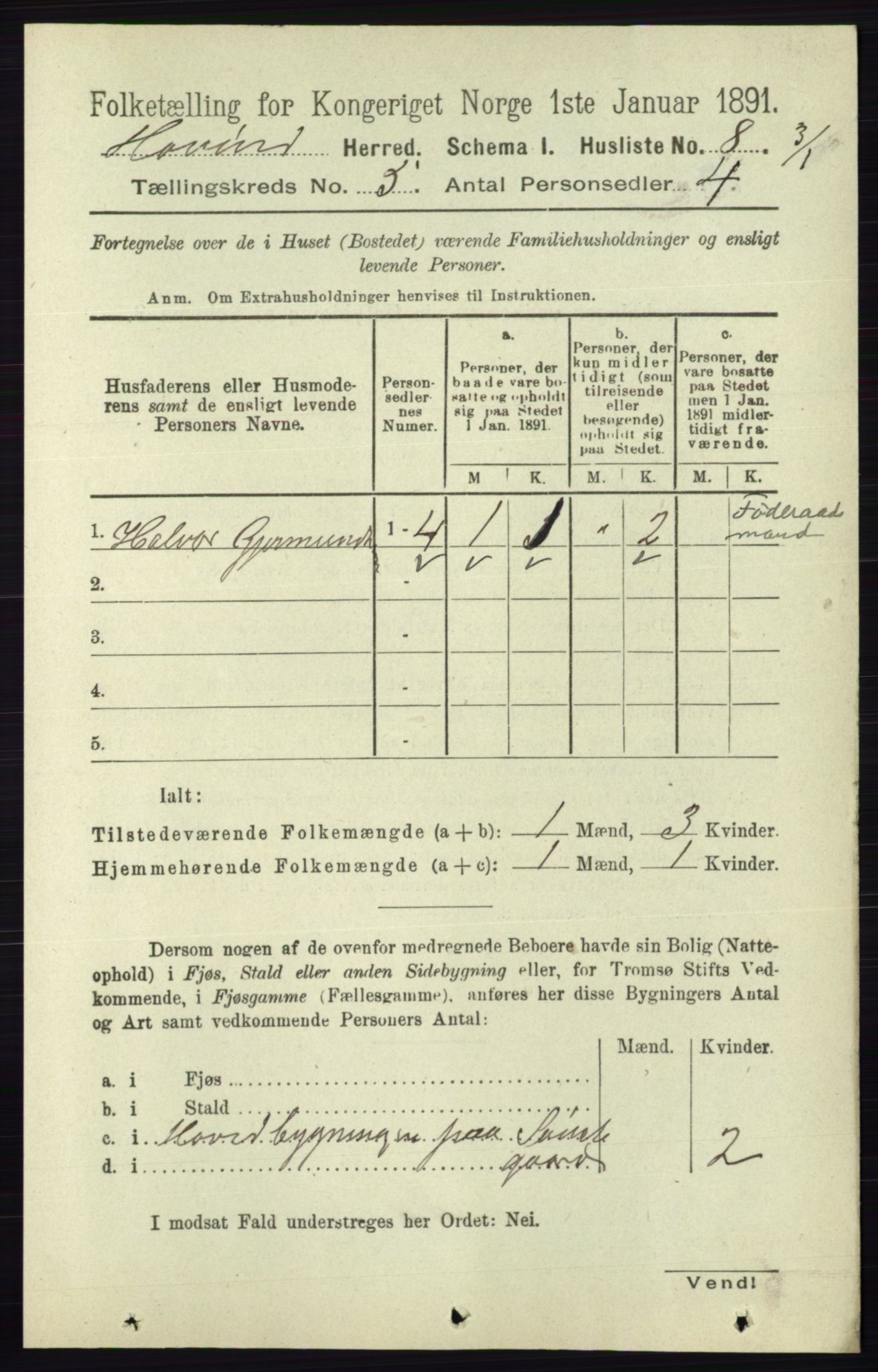 RA, Folketelling 1891 for 0825 Hovin herred, 1891, s. 967