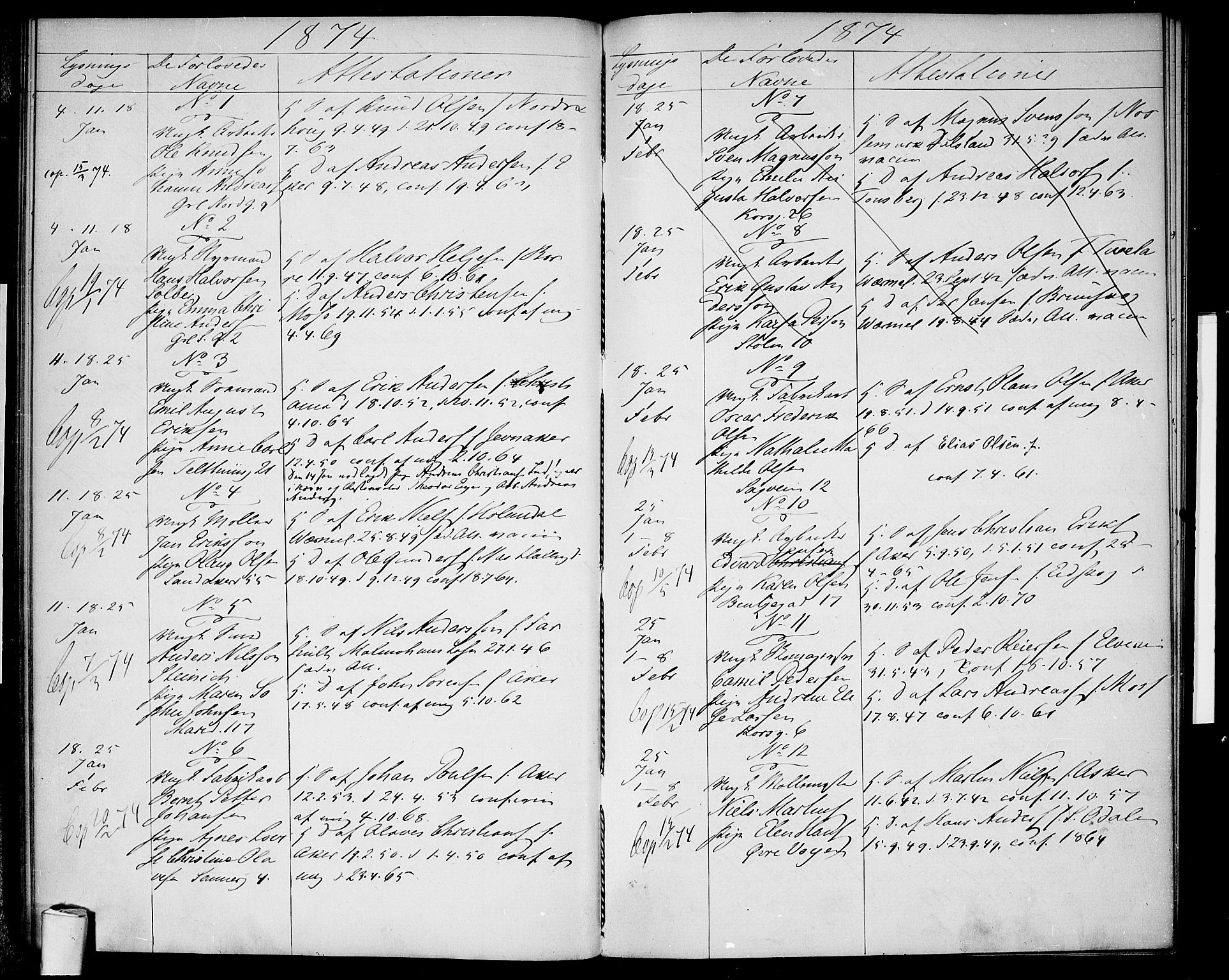 Gamle Aker prestekontor Kirkebøker, AV/SAO-A-10617a/H/L0001: Lysningsprotokoll nr. 1, 1870-1878