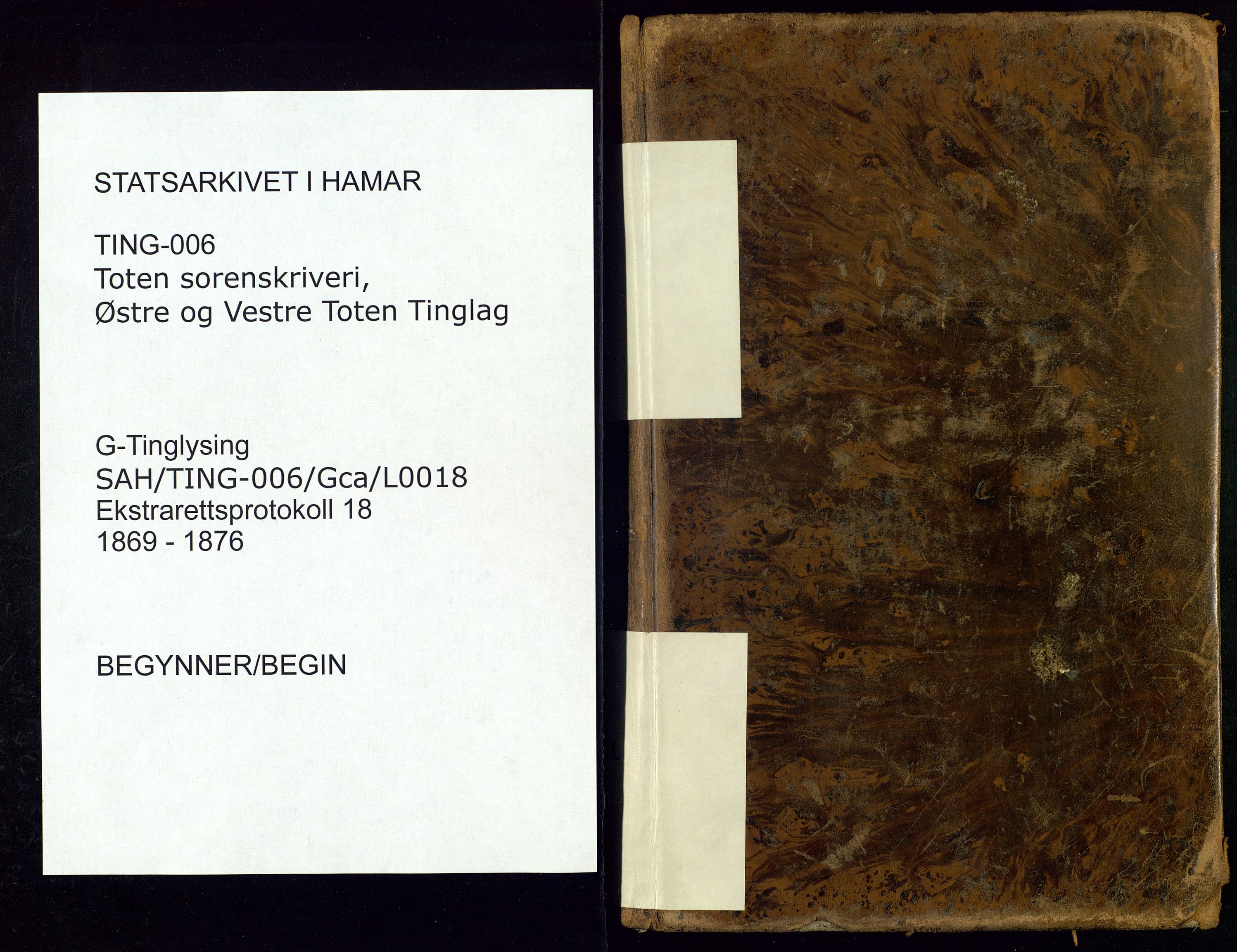 Toten tingrett, AV/SAH-TING-006/G/Gc/Gca/L0018: Ekstrarettsprotokoll - Østre og Vestre Toten, 1869-1876